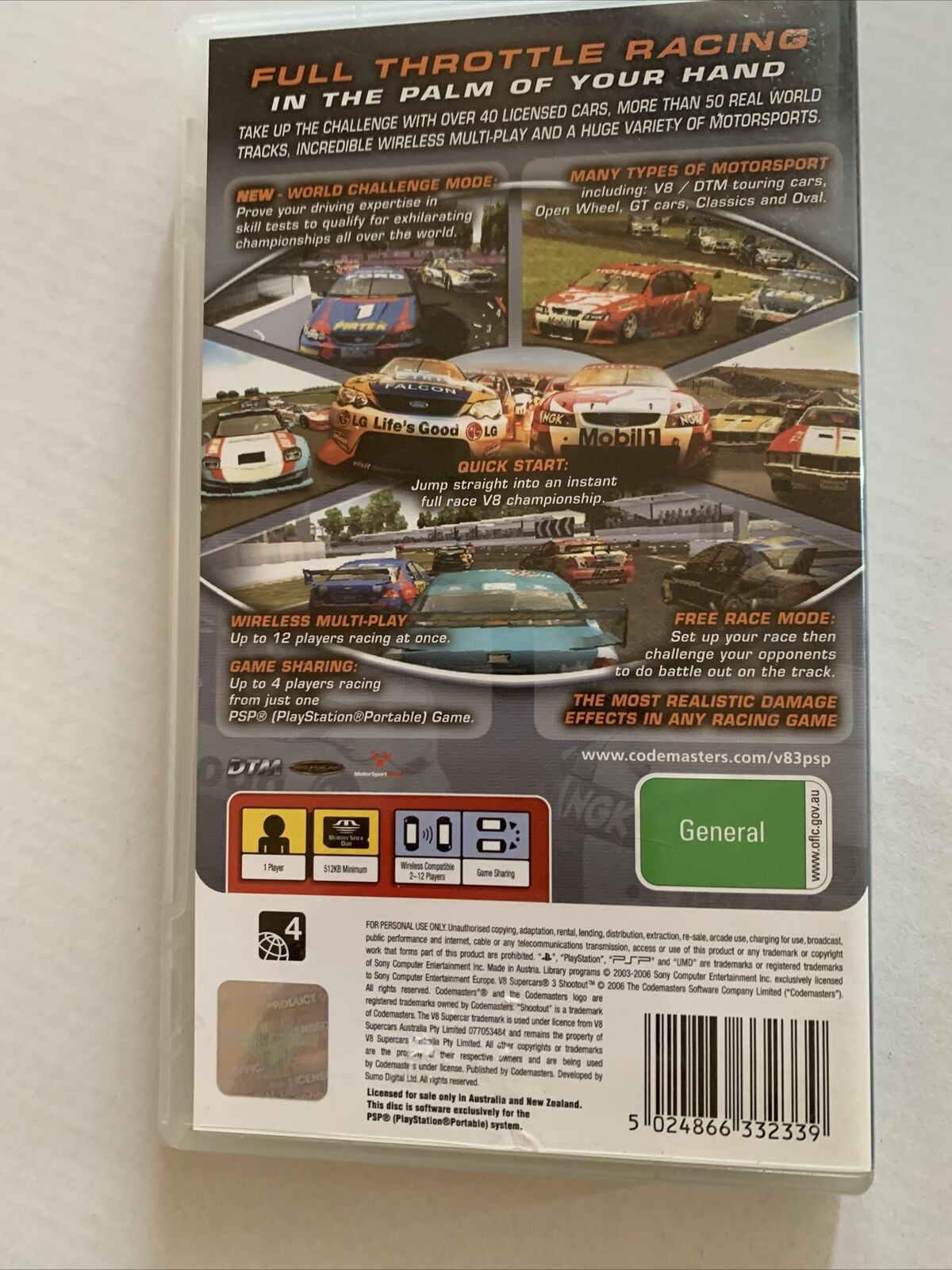 V8 Supercars Australia 3 Shootout - Sony PSP With Manual