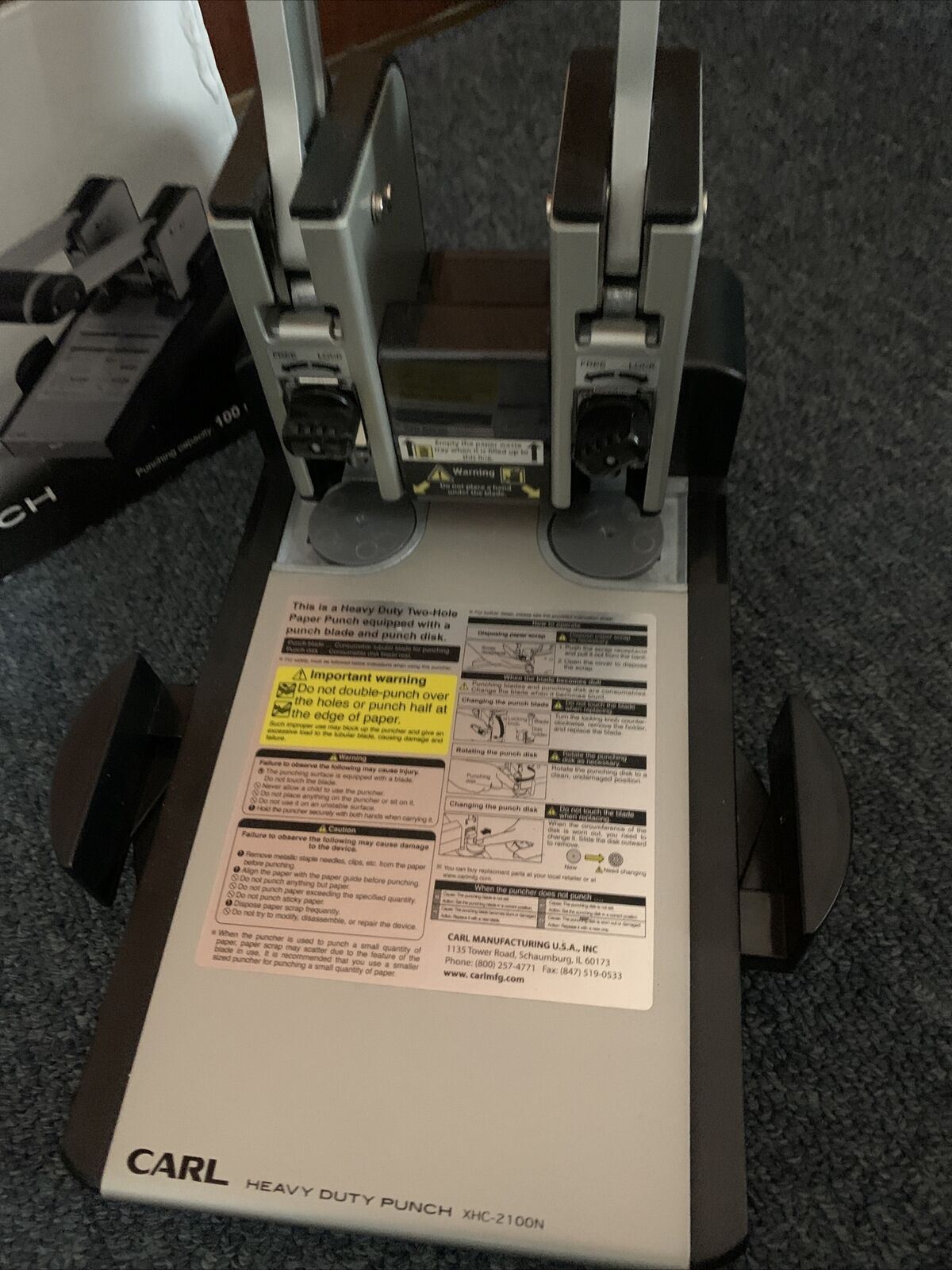 Carl XHC-2100 Two-Hole Punch - Heavy Duty Punch With 100 Sheet Capacity