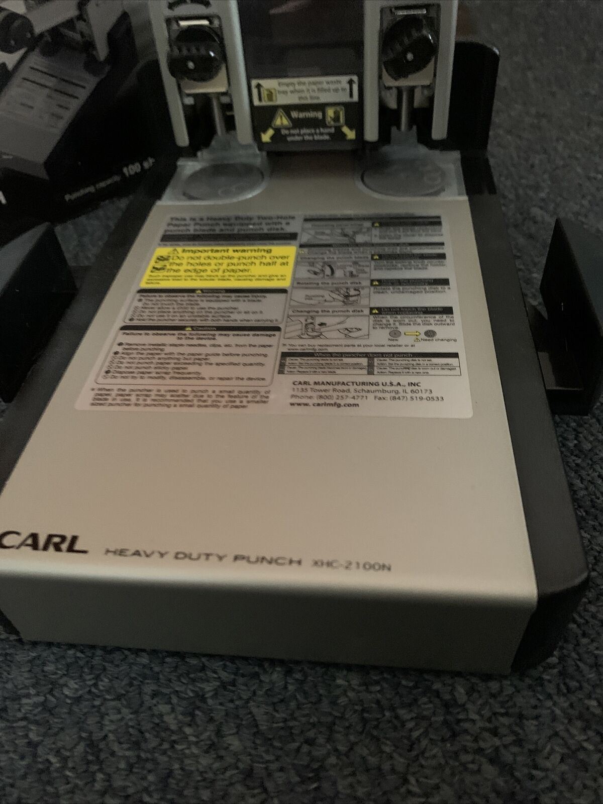 Carl XHC-2100 Two-Hole Punch - Heavy Duty Punch With 100 Sheet Capacity