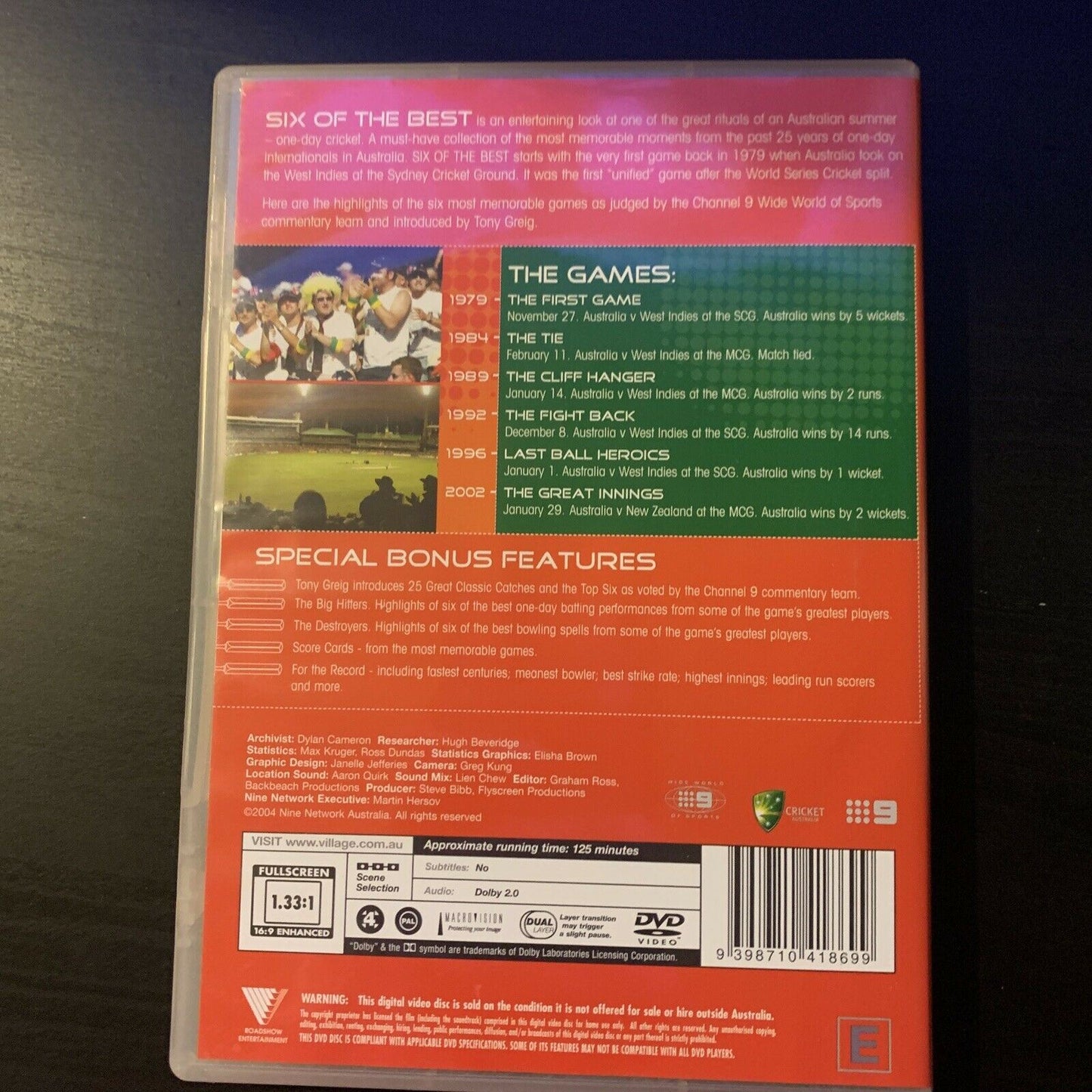 Six Of The Best - 25 Years Of Australian One-Day Cricket (DVD) Tony Grieg. R4