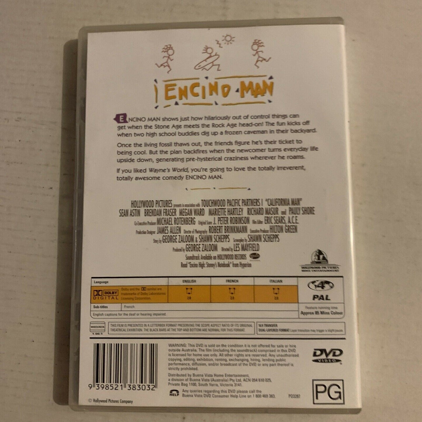 Encino Man (DVD, 1992) Sean Astin, Brendan Fraser, Megan Ward. Region 4