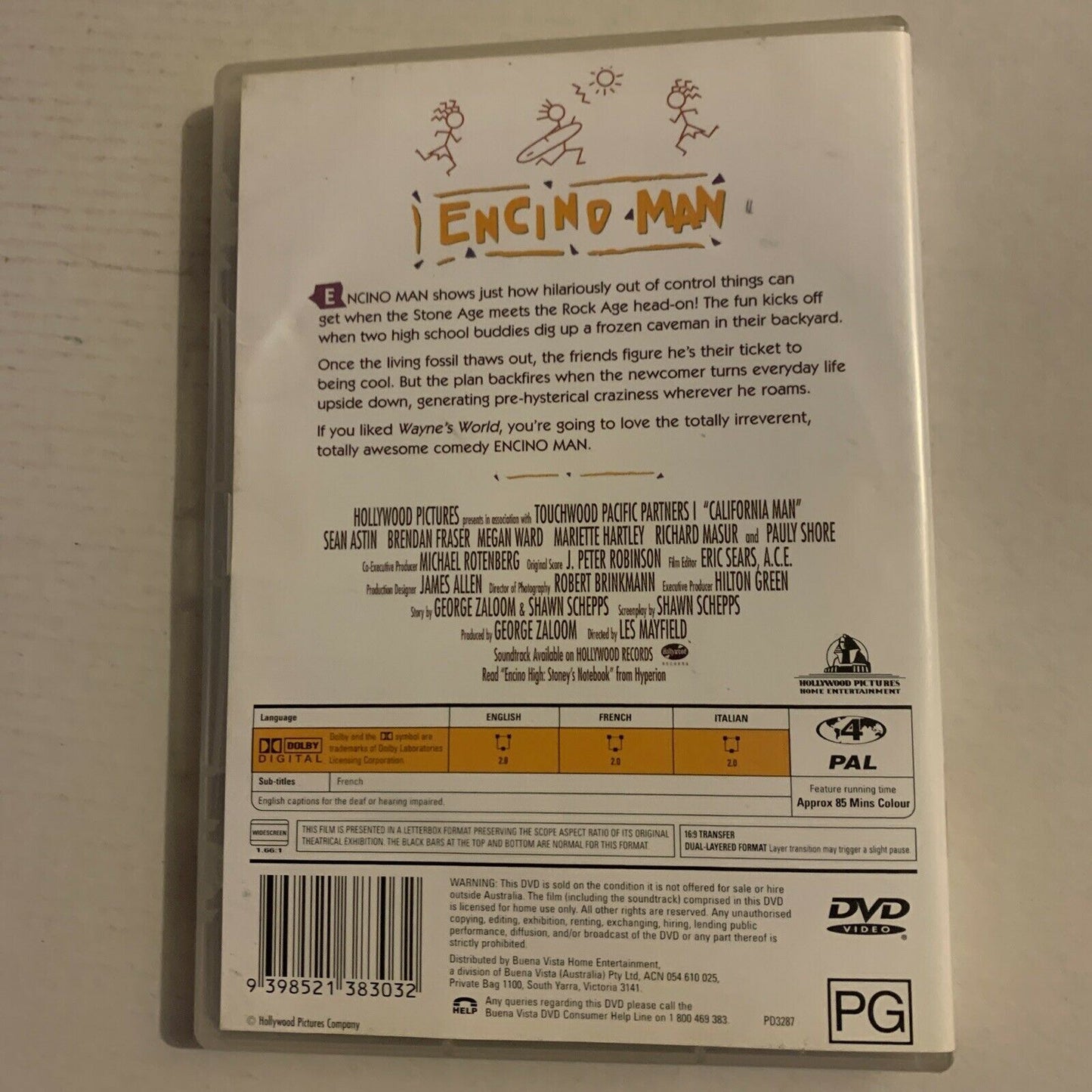 Encino Man (DVD, 1992) Sean Astin, Brendan Fraser, Pauly Shore. Region 4