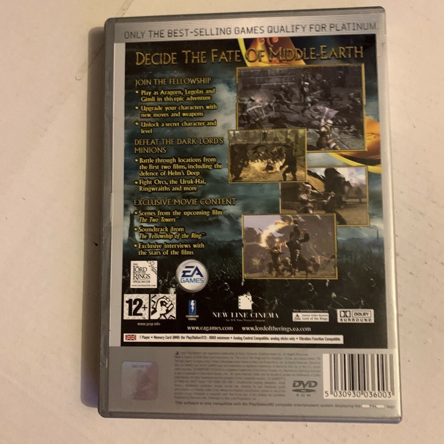 The Lord of the Rings The Two Towers Sony PS2 (Platinum) PAL With Manual