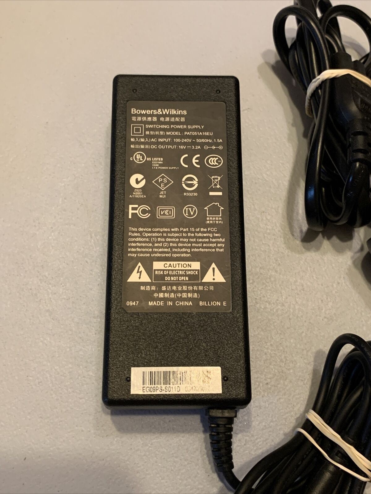 Bowers & Wilkins PAT051A16EU 16v 3.2a Power Supply