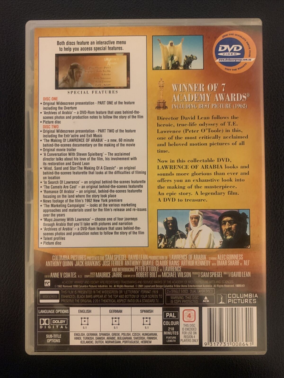 Lawrence Of Arabia - Collector's Edition (DVD, 1962) Peter O'Toole - Region 4