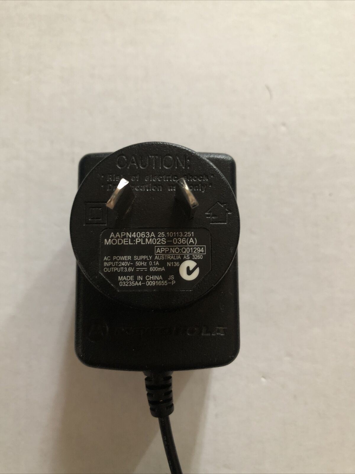 Genuine Motorola PLM02S-36(A) Power Supply 3.6v 600mA AC  Adaptor