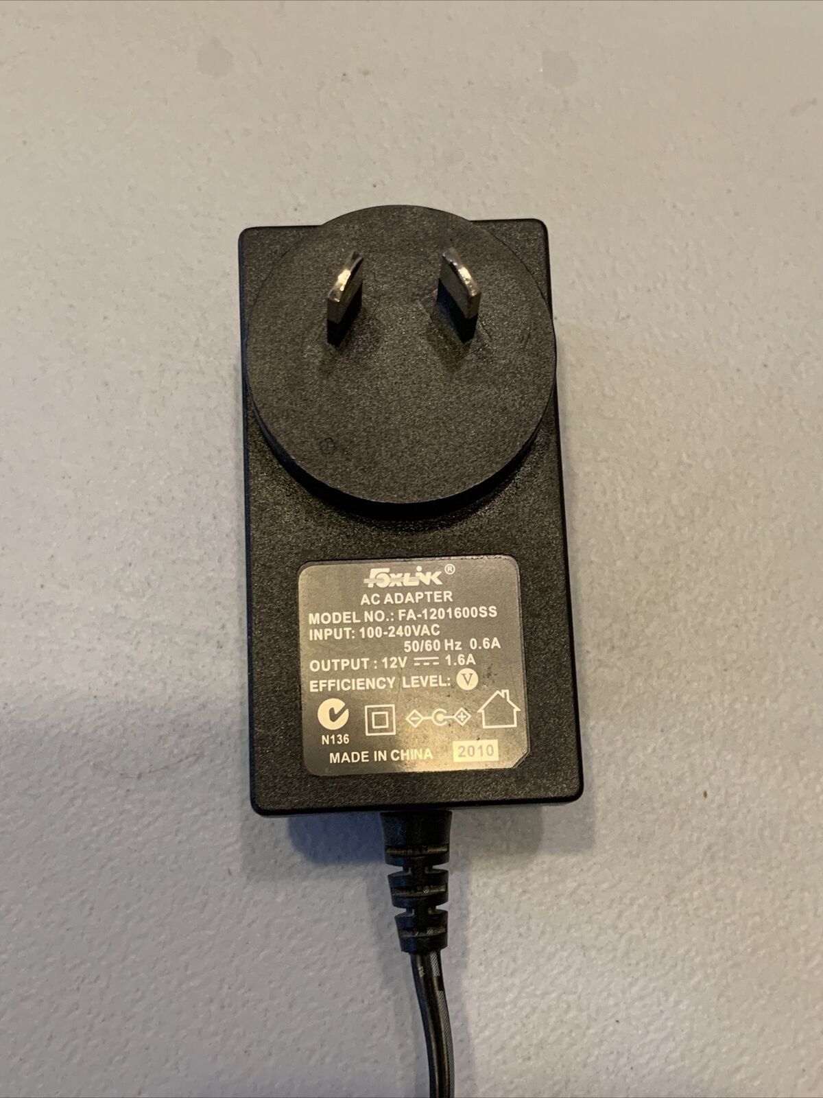 FOXLINK AC/DC Power Adapter MODEL: FA-1201600SS Output- 12volt @ 1.6Amp