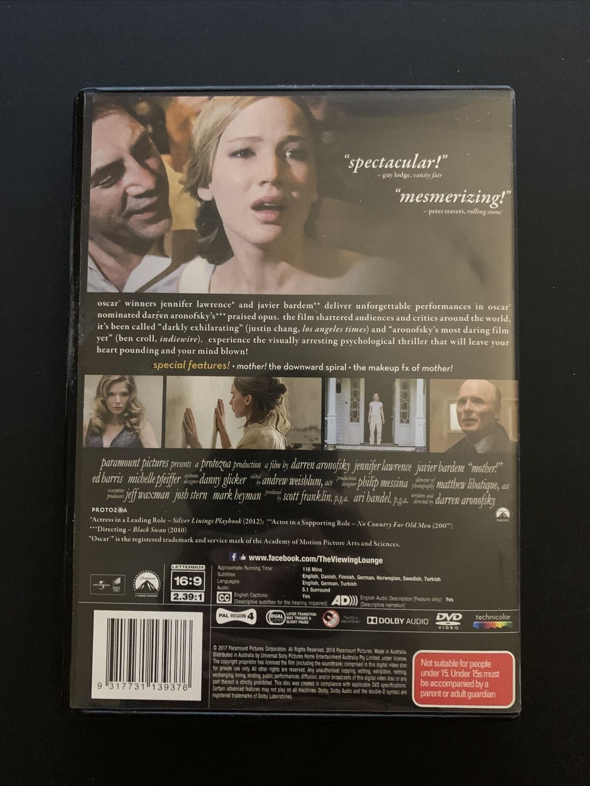 Mother! (DVD, 2017) Jennifer Lawrence, Javier Bardem, Ed Harris - Region 4