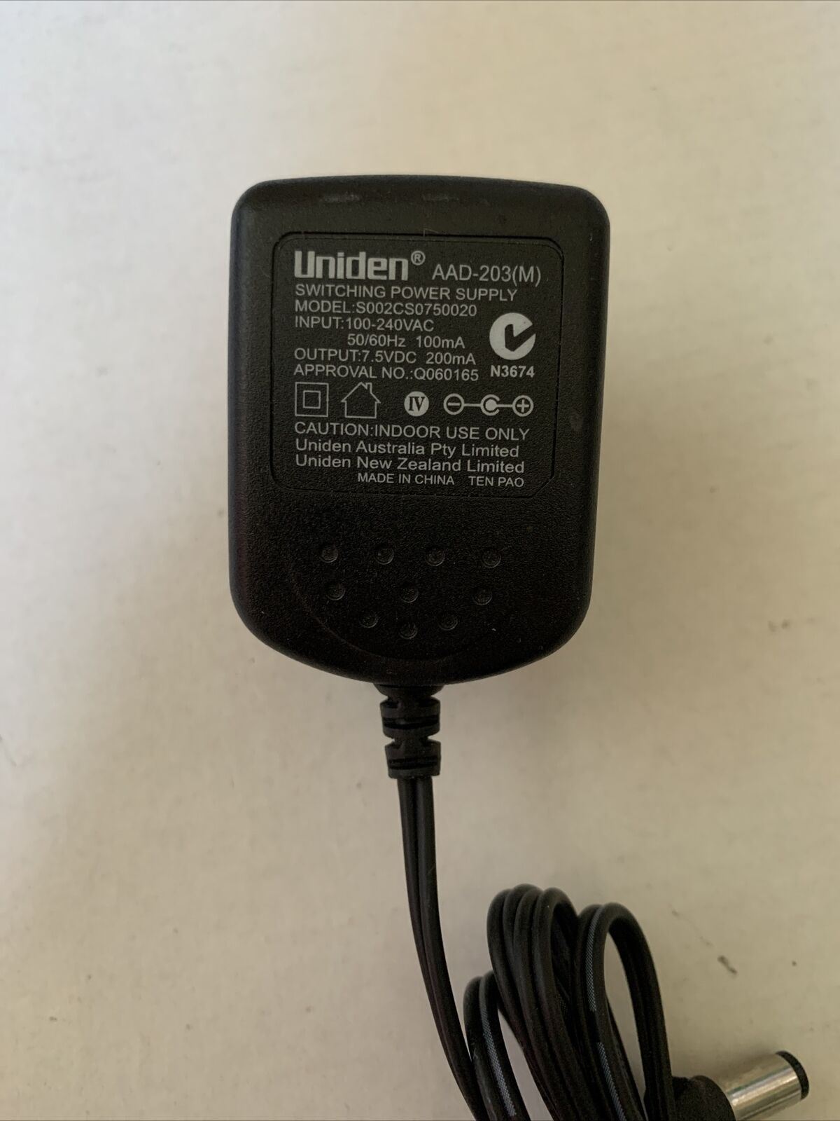 Genuine Uniden AAD-203(M) Switching Power Supply 7.5v 200mA AC Adaptor