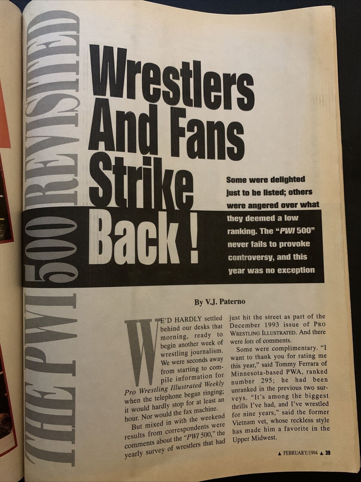 Pro Wrestling Illustrated Magazine February 1994 - Bret Hart, Sid Vicious