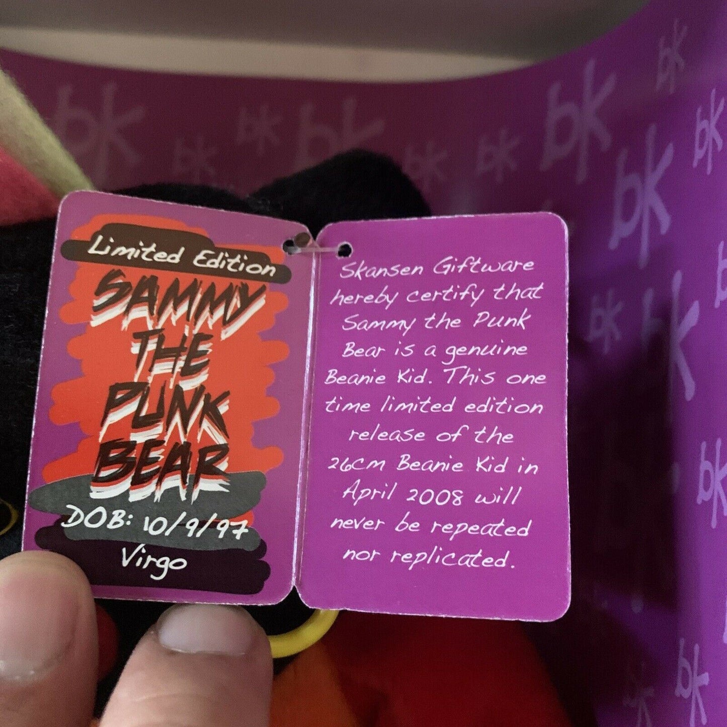 Beanie Kids SAMMY THE PUNK BEAR 26cm Tall Limited Edition with Box 