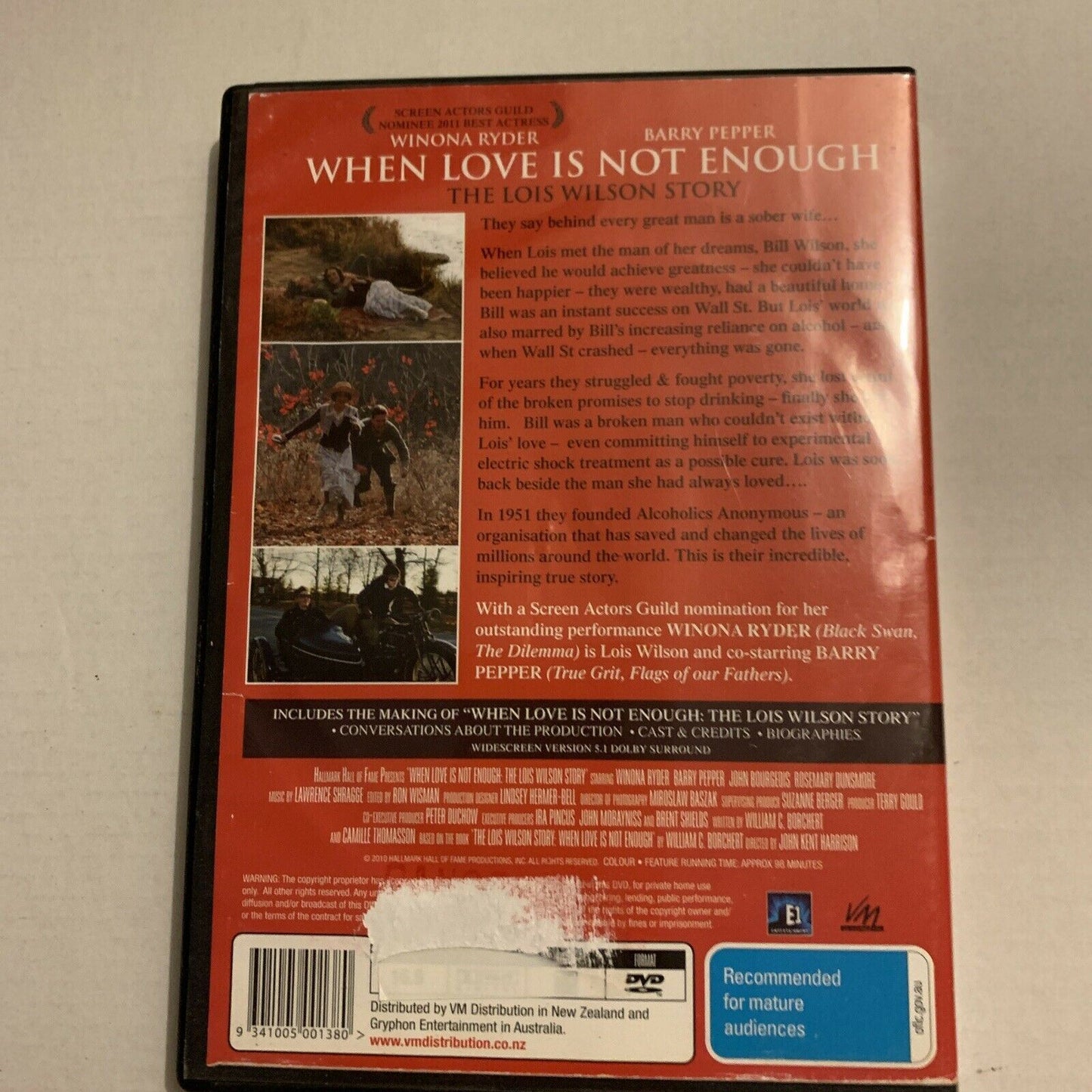 When Love Is Not Enough - The Lois Wilson Story (DVD, 2010) Winona Ryder