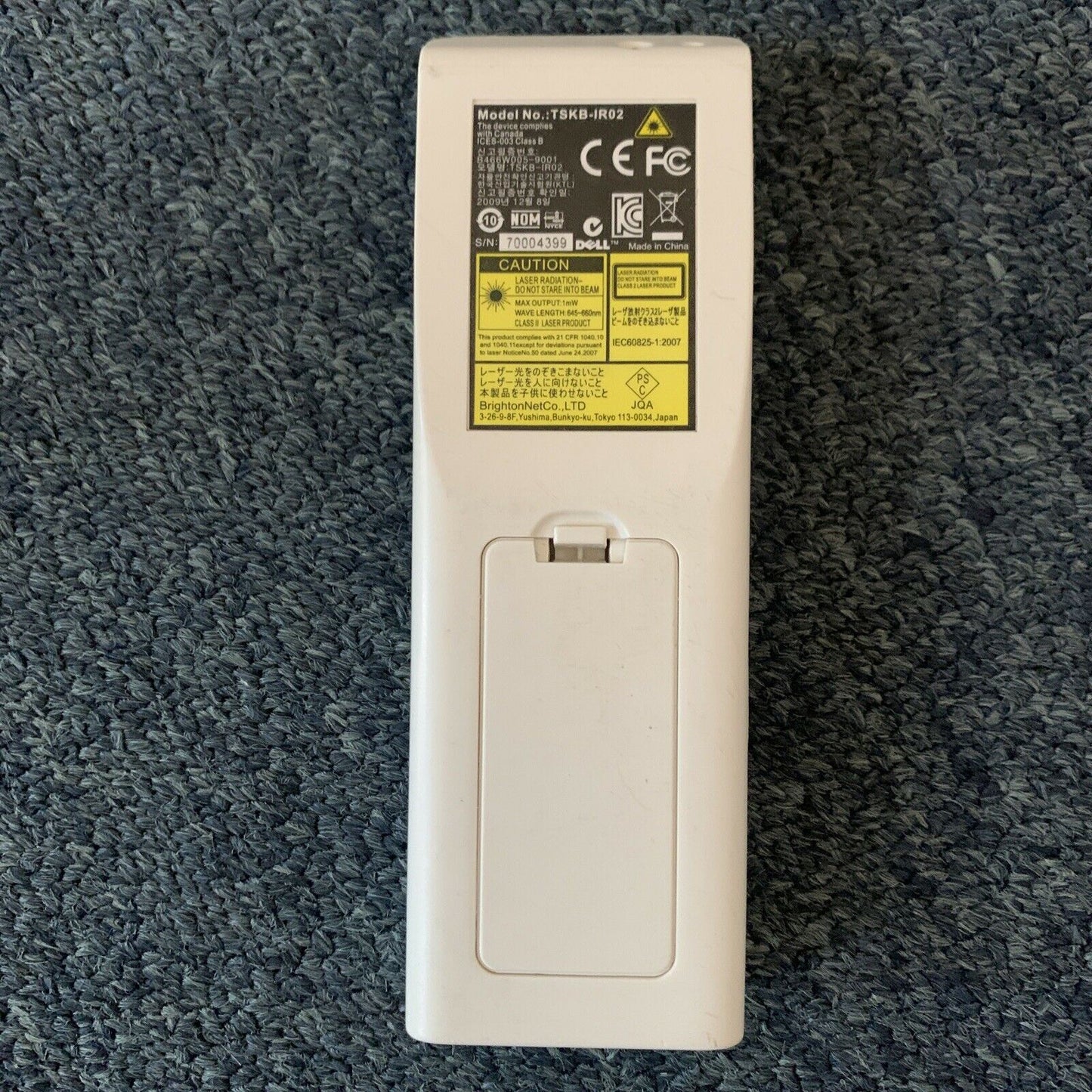 Genuine Dell TSKB-IR02 Remote Control for S500, S500wi, P0X69 Projector