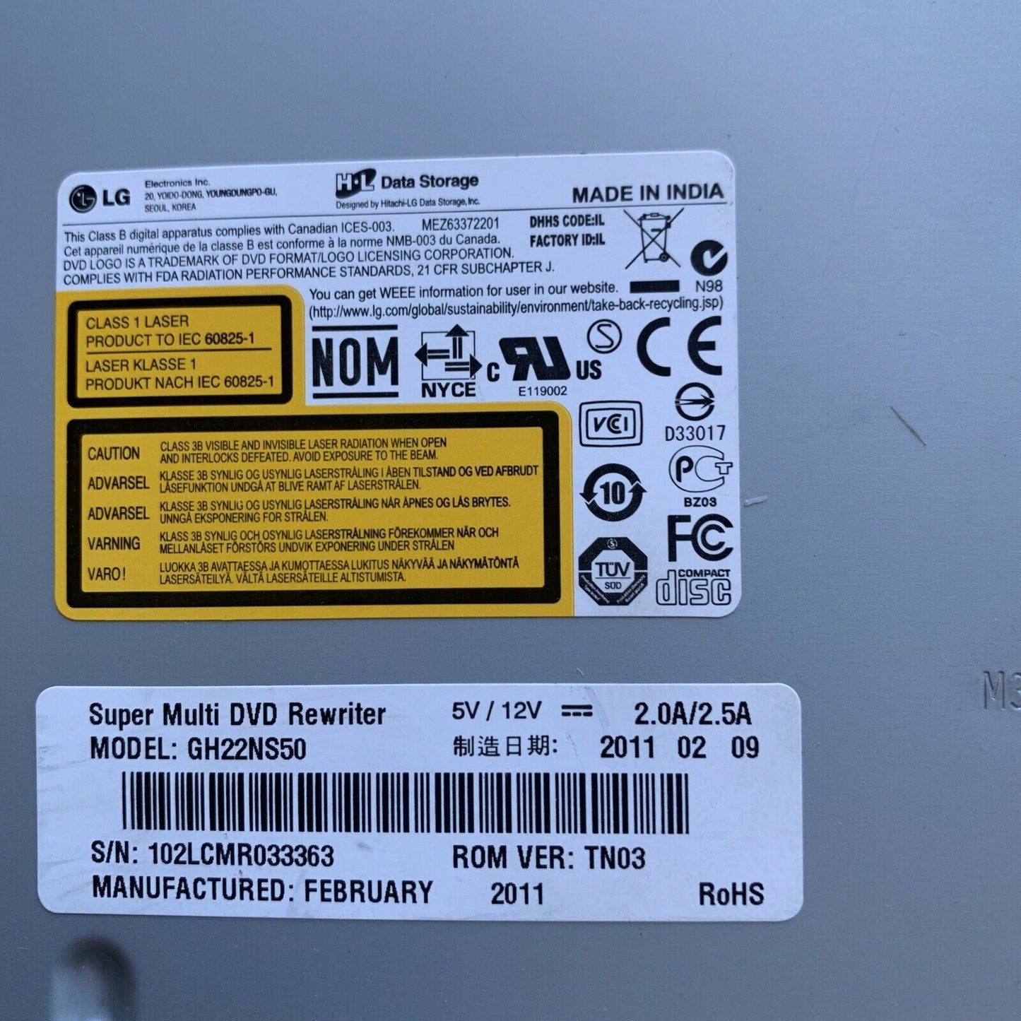 LG Internal SATA 22x Super-Multi DVD Writer / Rewriter /  Drive GH22NS50 for pc