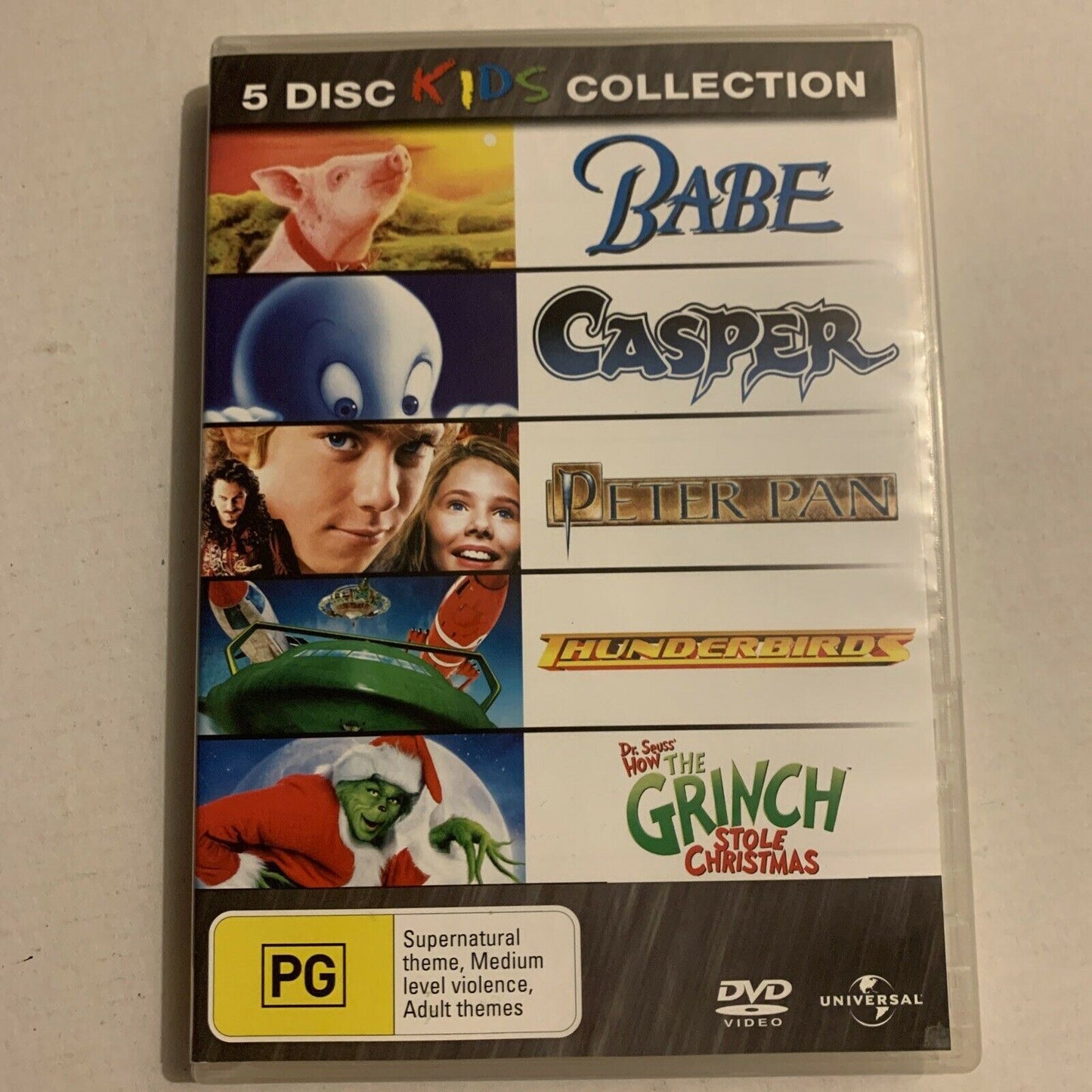 Kids Collection 5 Discs DVD Babe, Casper, Peter Pan, Thunderbirds, The Grinch