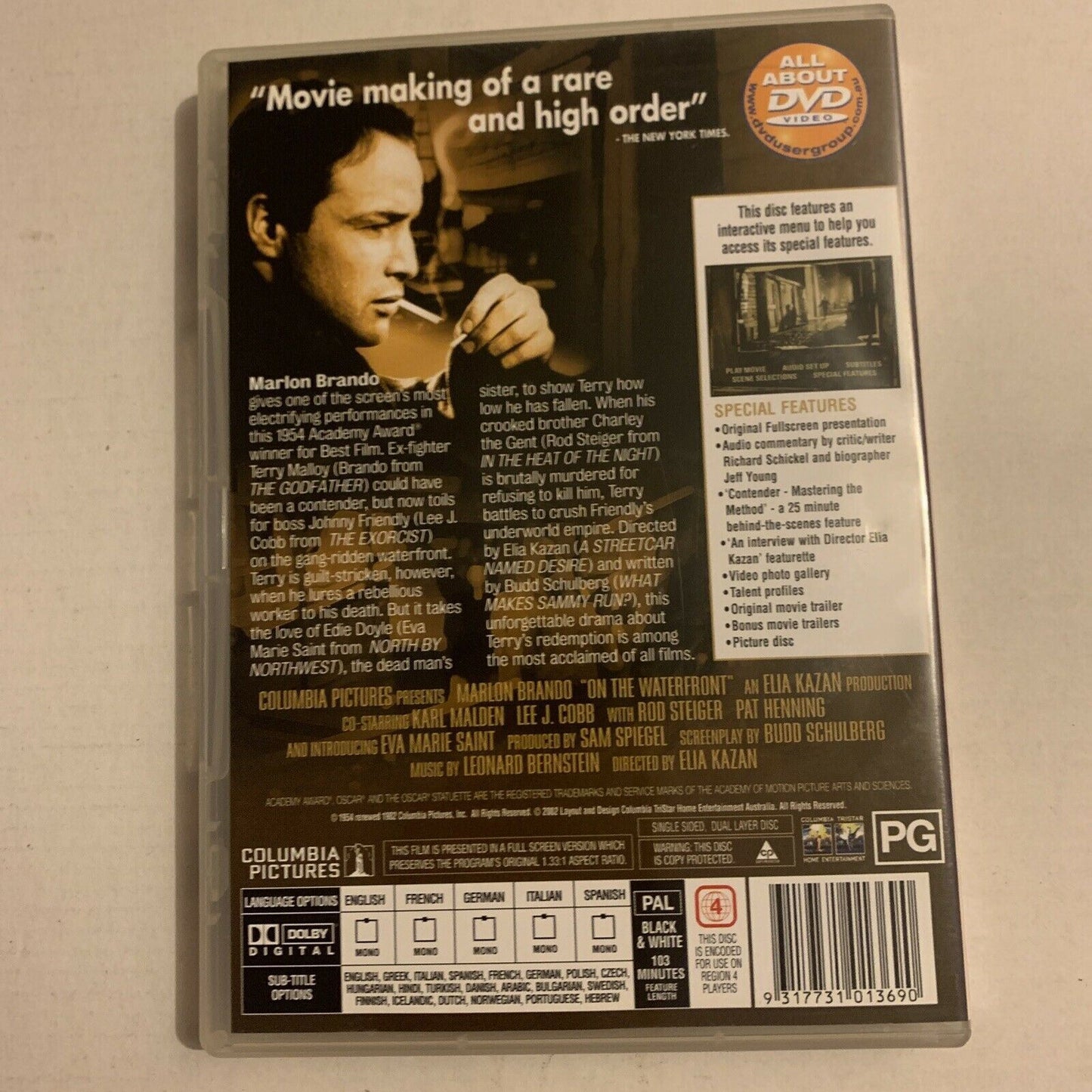On The Waterfront (DVD, 1954) Marlon Brando.  Region 4&2