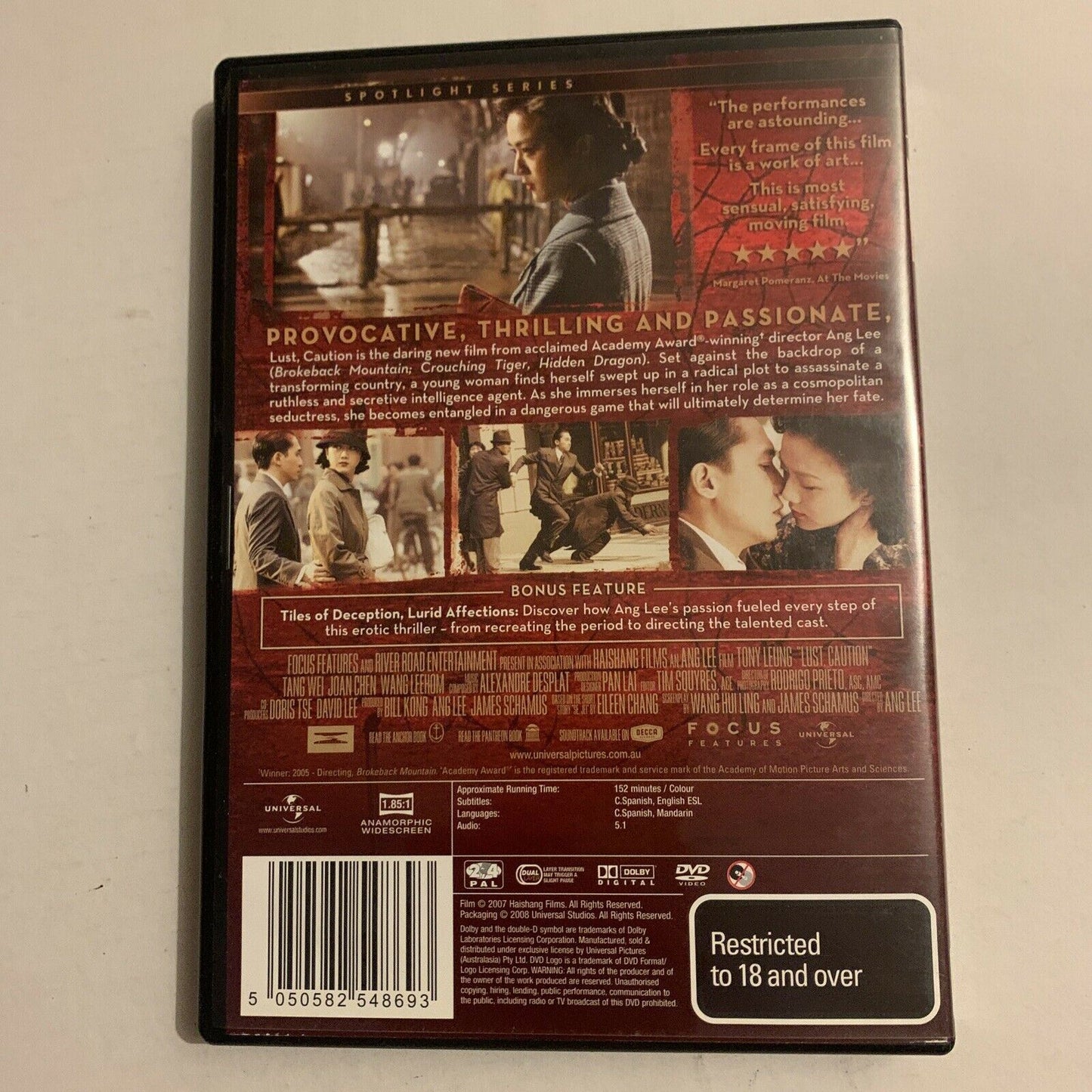 Lust Caution (DVD, 2005) Tony Leung, Tang Wei, Joan Chen. Region 4&2