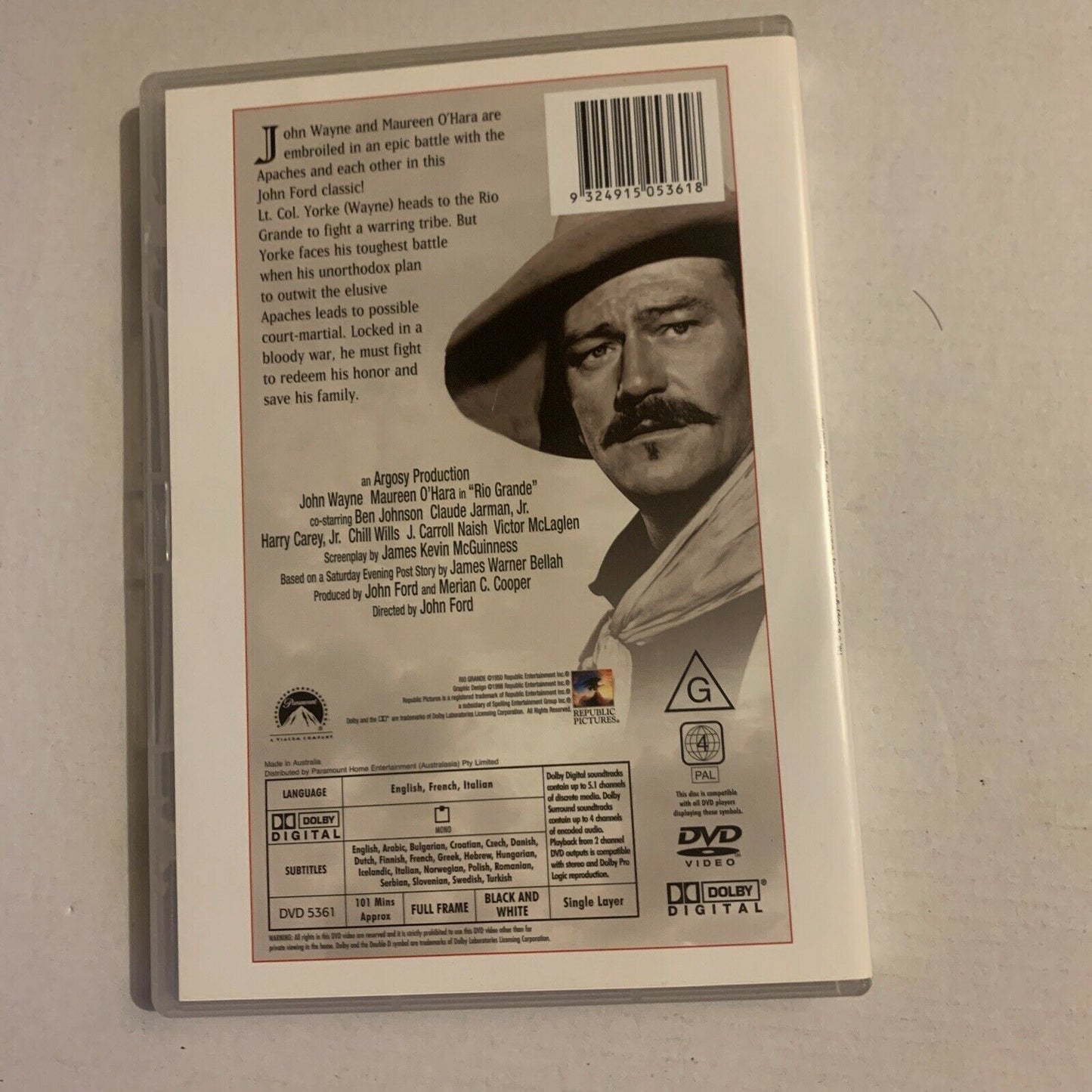 Rio Grande (DVD, 1950) John Wayne, Maureen O'Hara, John Ford. Region 4