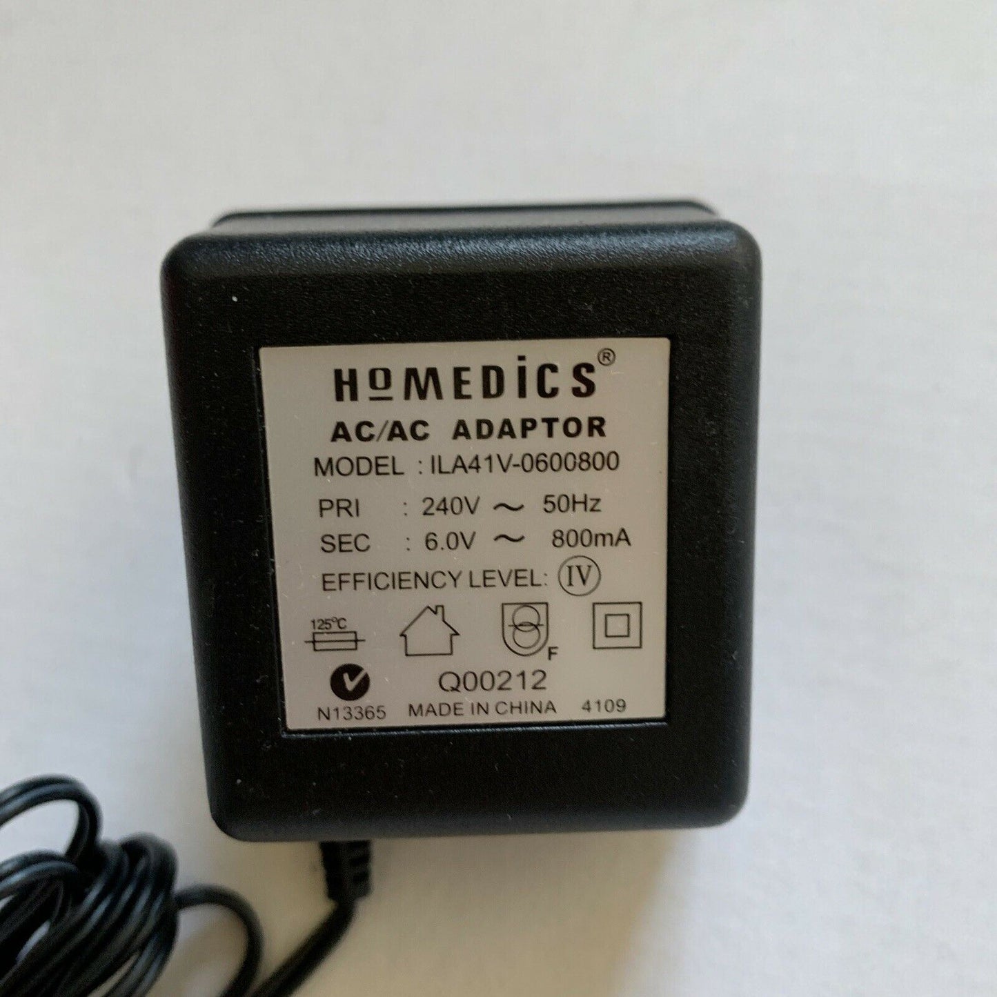 Genuine Homedics AC Adaptor ILA1V-0600800 6V 800mA