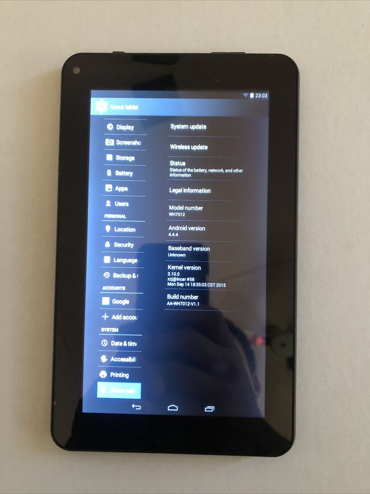 Akai 7" Android Tablet WH7012 with Quad Core CPU