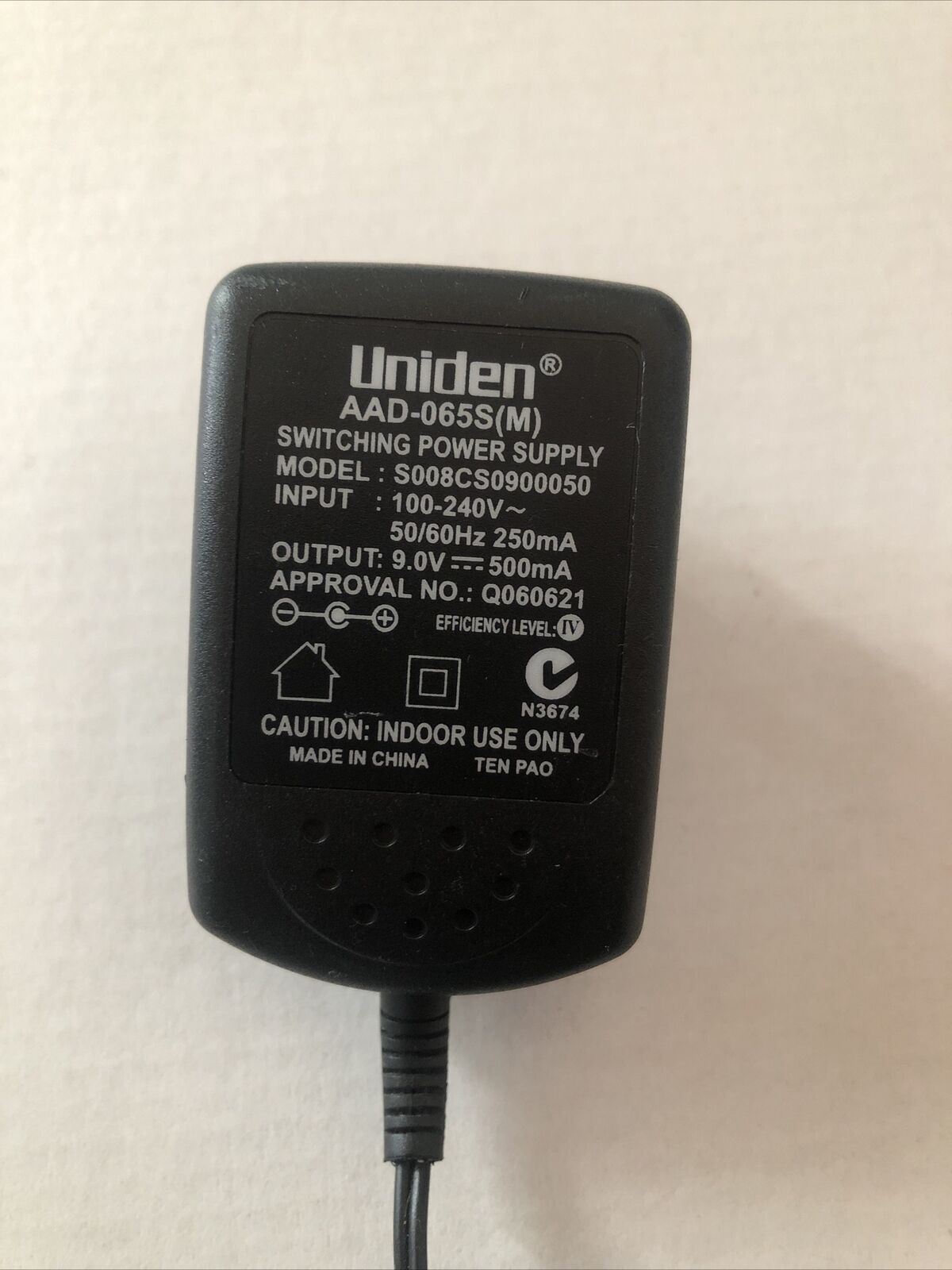 Uniden AAD-065S(M) Switching Power Supply 9v 500mA AC Adaptor