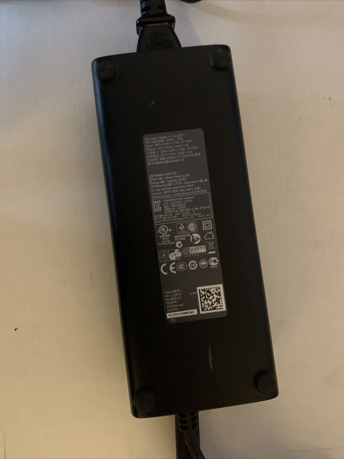 Genuine Microsoft Xbox 360 E AC Adapter A11120P2A XB70394003 Retro Unit