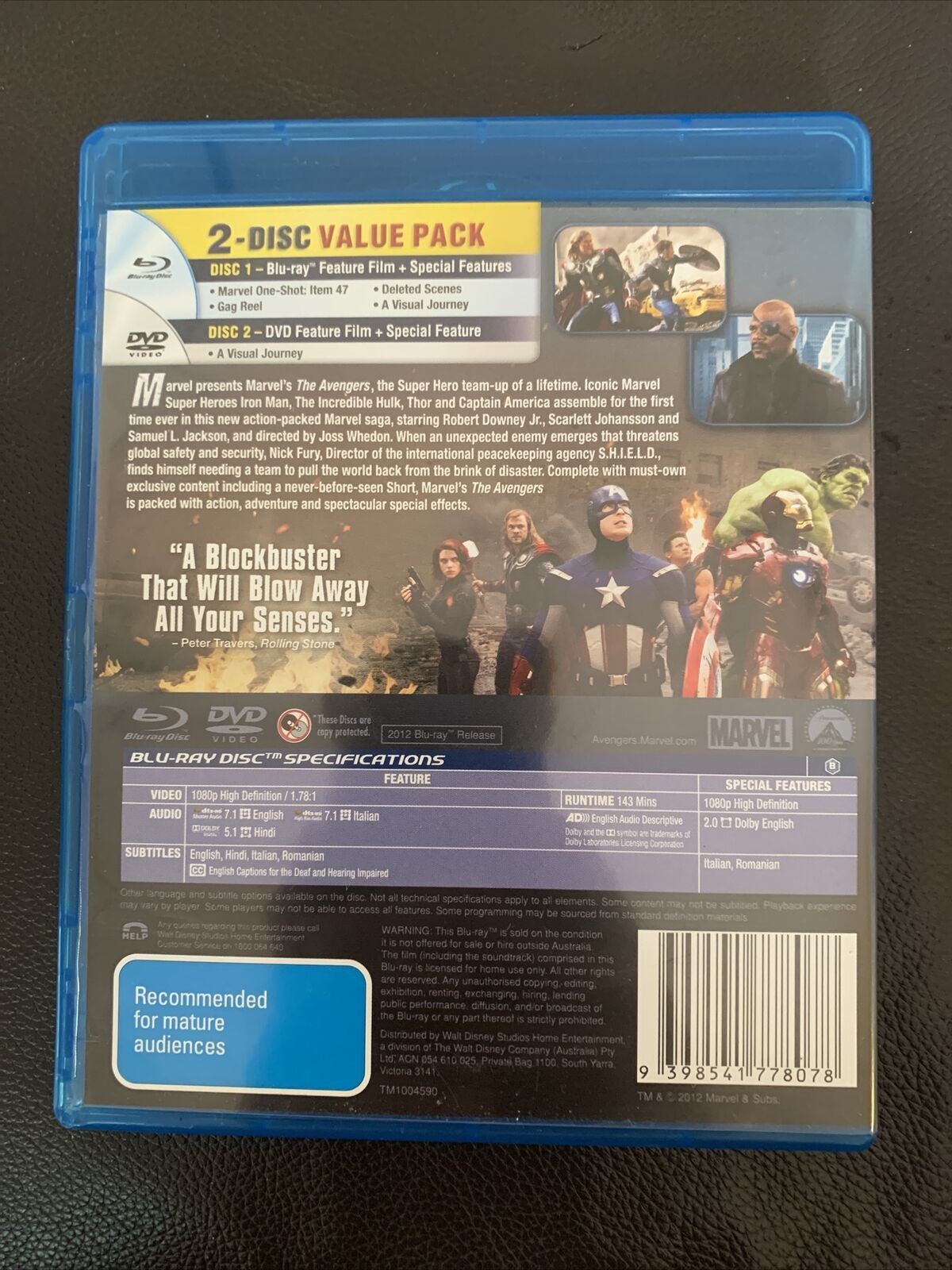 The Avengers (Blu-ray, 2012) Robert Downey Jnr, Chris Hemsworth, Chris Evans