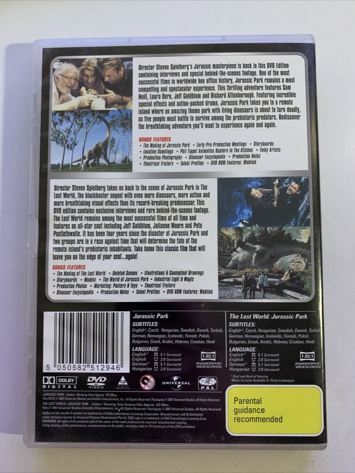 Jurassic Park / The Lost World (DVD, 2-Disc Set) Steven Spielberg Film. Region 4