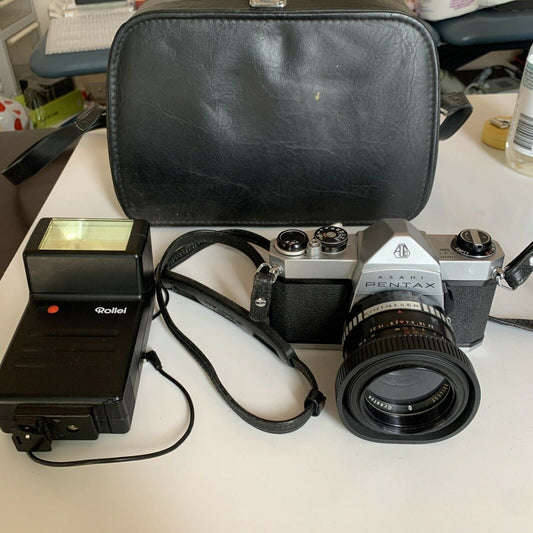 Asahi Pentax SP500 SLR Super-Takumar 55mm f2, leather case Vintage Film Camera