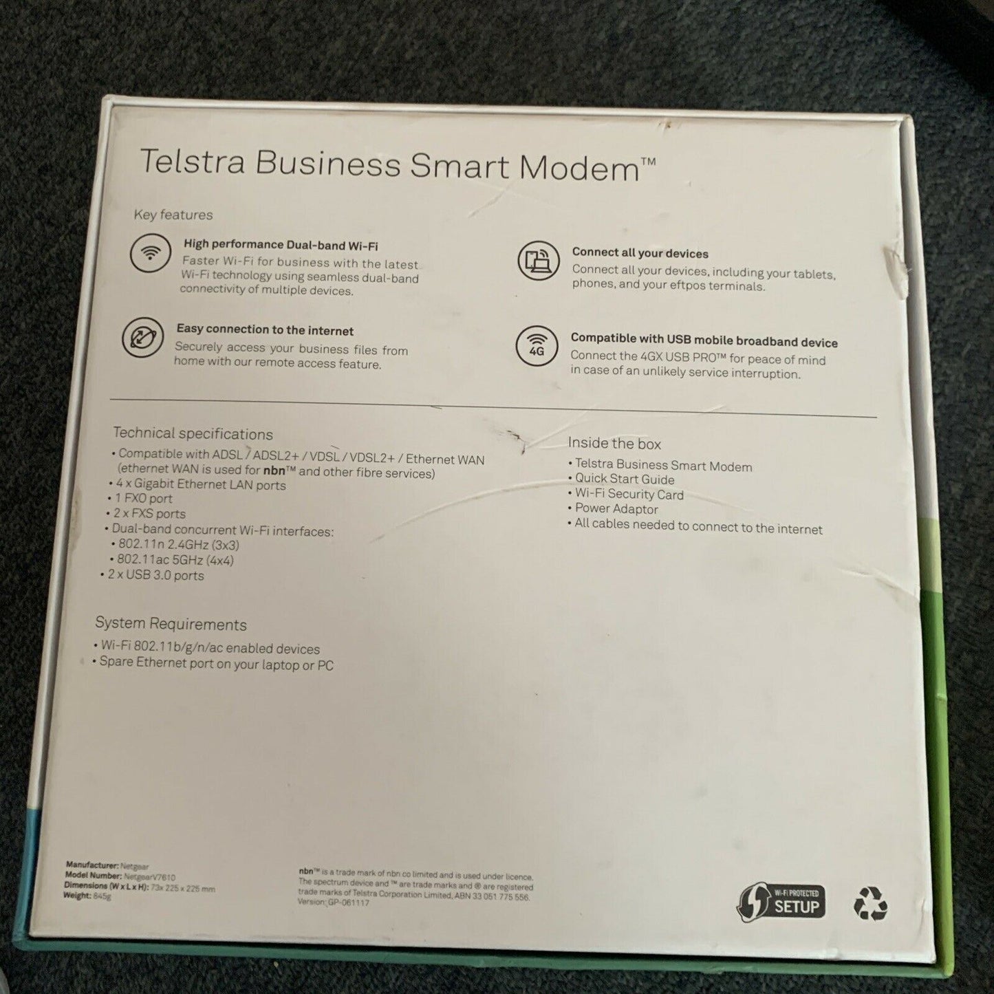 TELSTRA NETGEAR V7610-1TLAUS Gateway Pro Business Smart Modem Wi-Fi ADSL NBN