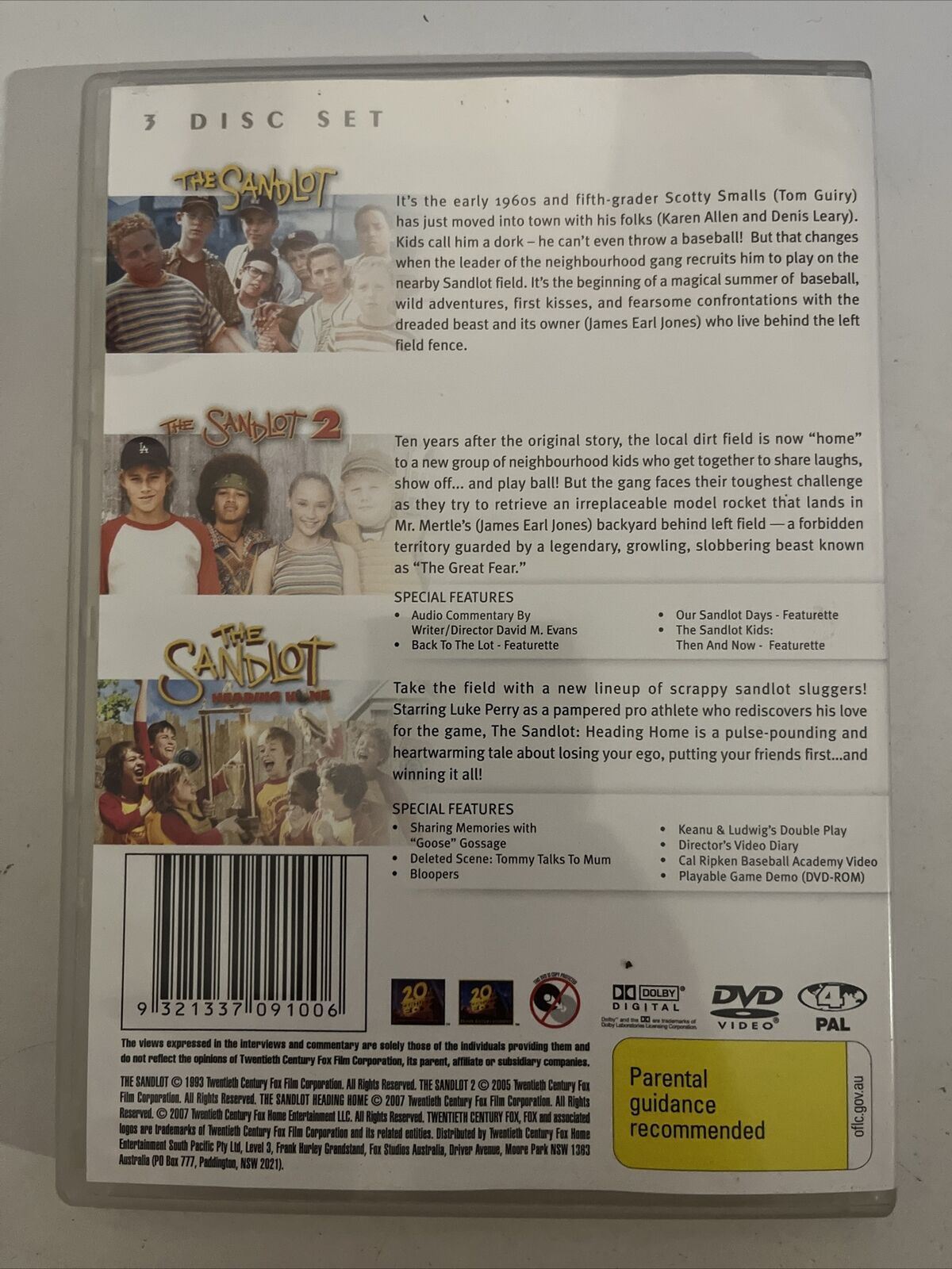 Sandlot / Sandlot 2 / Sandlot - Heading Home (DVD, 2007) 3 Baseball Film Region4