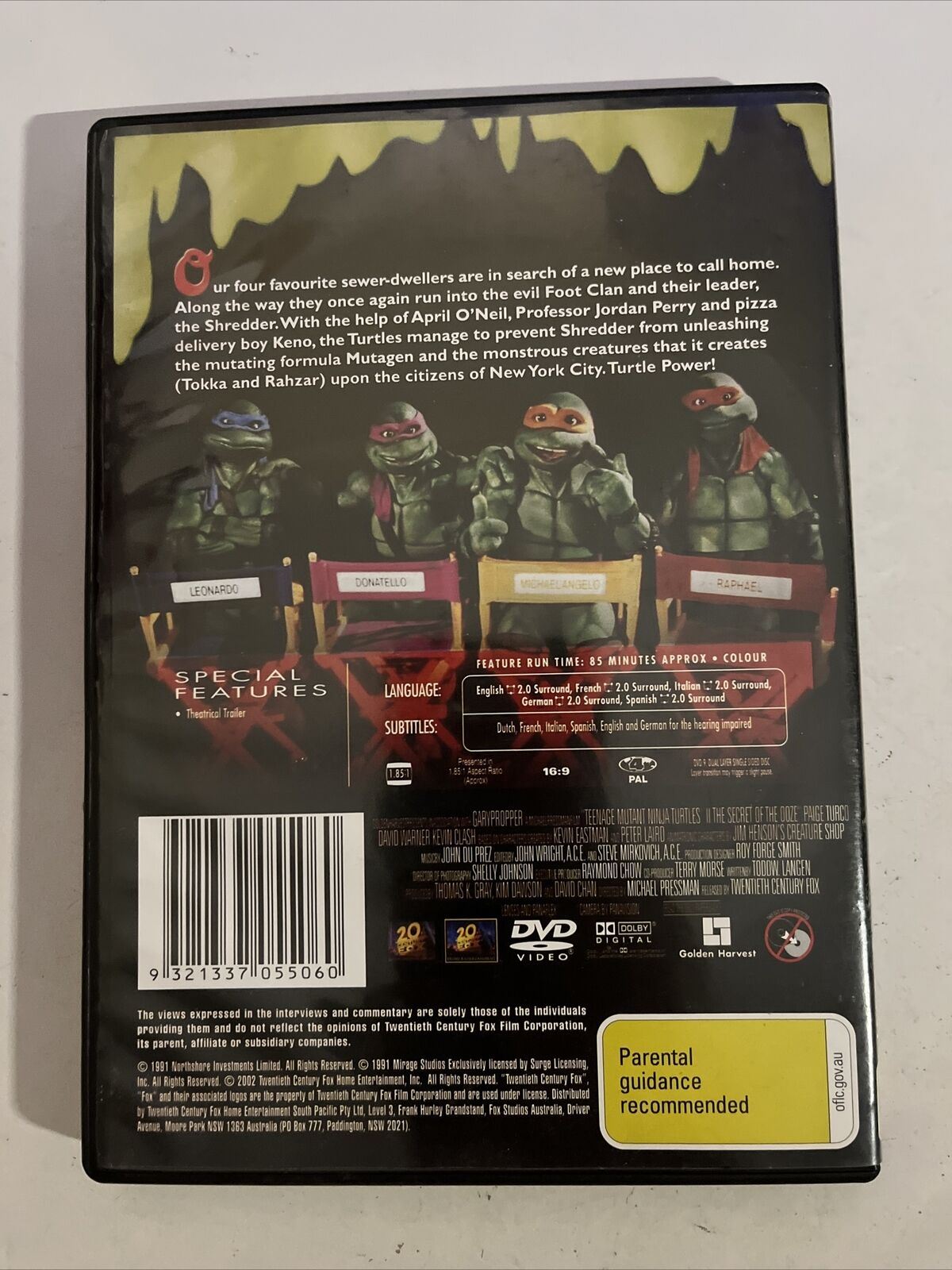 Teenage Mutant Ninja Turtles 2 - Secret Of The Ooze (DVD, 1990) Region 4