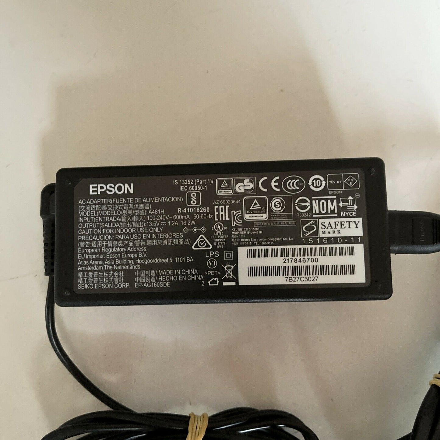 Genuine Epson A481H AC Adapter 13.5V 1.2A Power Supply for Printer / Scanner