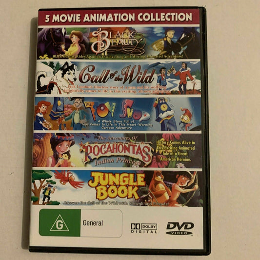 5 Animation Collection: Black Beauty, Pocahontas, Jungle Book, Call Of Wild DVD