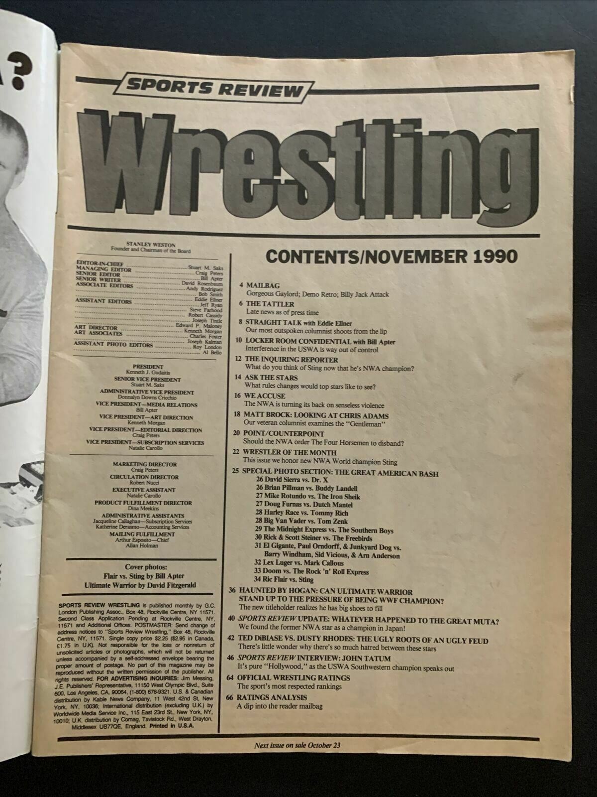 Sports Review Wrestling Magazine November 1990 - Hogan, Ultimate Warrior, Ted Di
