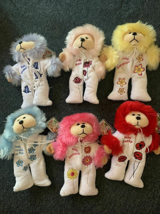 4x Beanie Baby: Baby Forget Me Not, Gerbera, Poppy, Frangipani, Rose & Bluebell