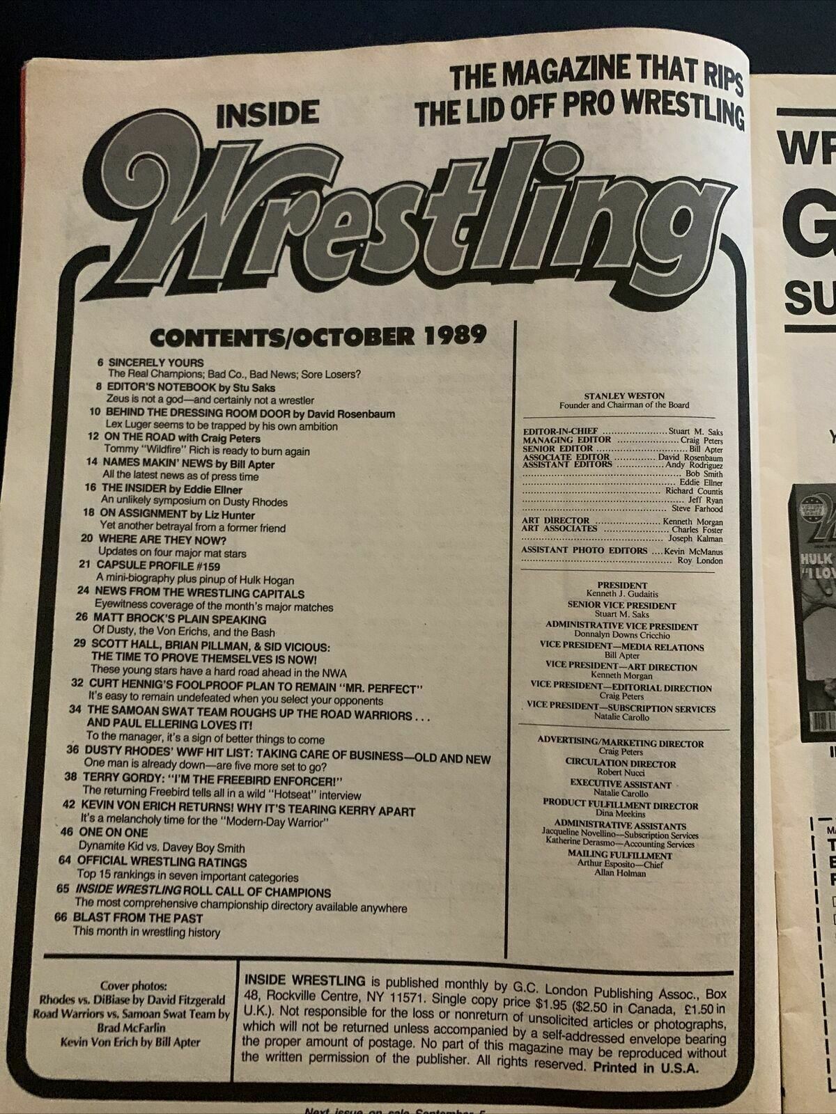Inside Wrestling Magazine October 1989 - Dusty Rhodes, Ted DiBiase, Hogan