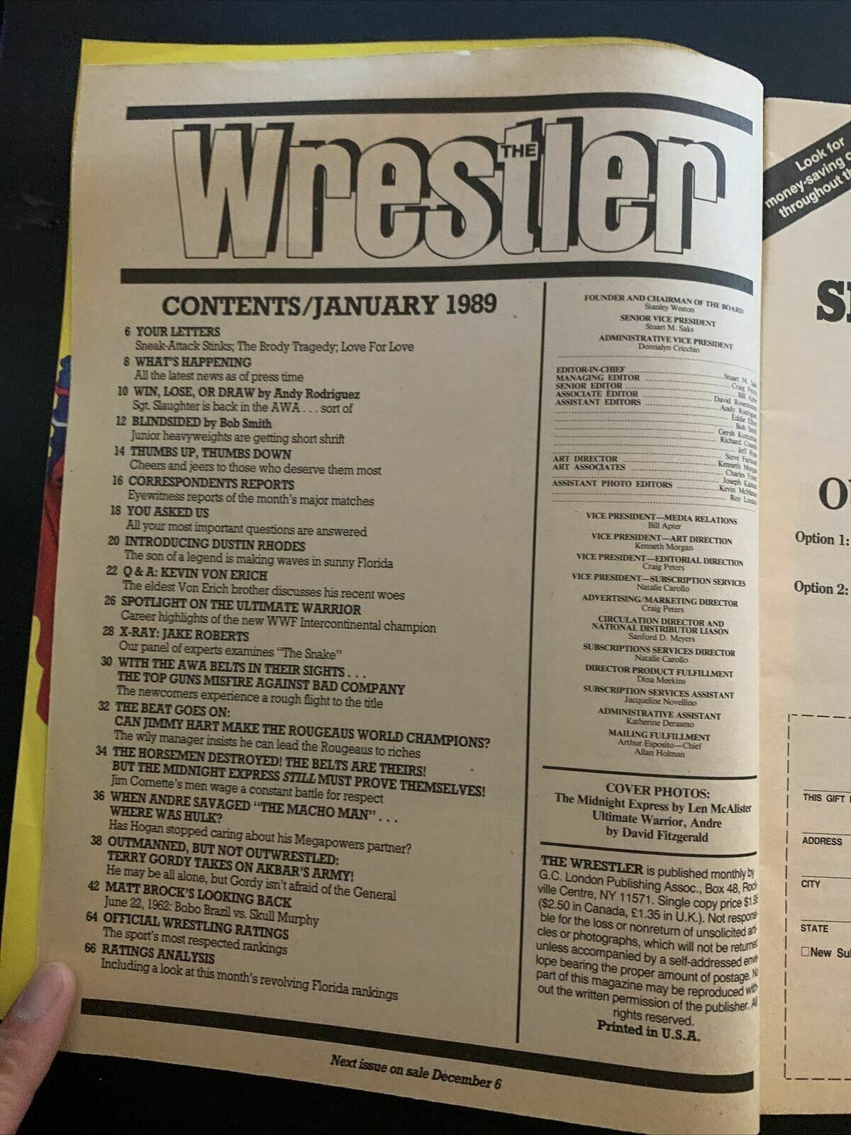 The Wrestler Magazine January 1989 - Andre Giant, Midnight Express