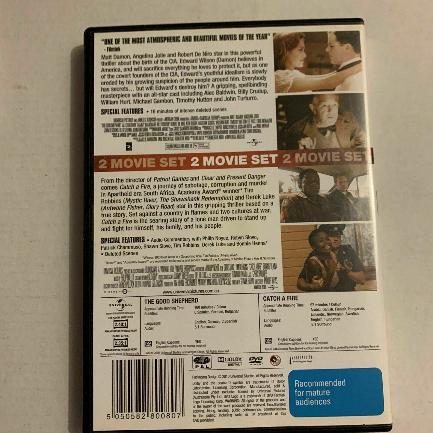 The Good Shepherd / Catch A Fire (DVD, 2-Disc) Robert De Niro Region 4 & 2