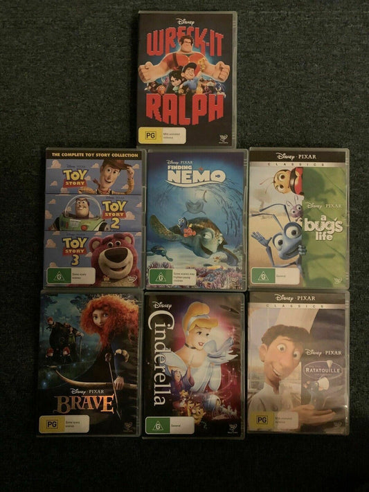 9x Pixar Disney DVD Collection - Wreck Ralph, Toy Story, Brave, Ratatouille...