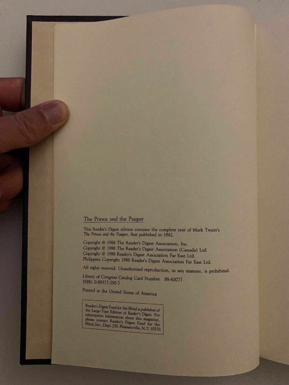 The Prince And The Pauper by Mark Twain - Readers Digest Edition Hardcover 1988