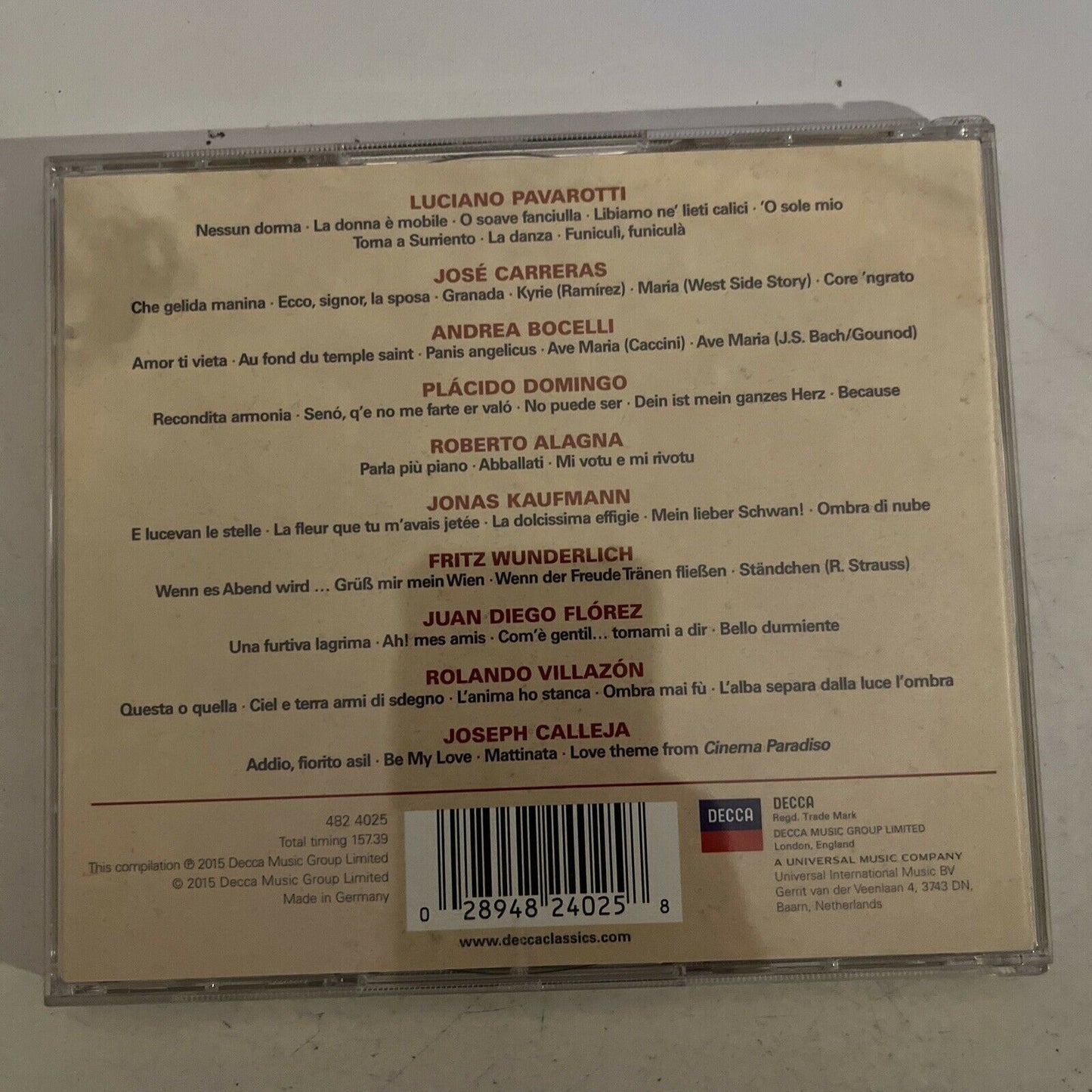 Ten Top Tenors (CD, 2015) Pavarotti, Domingo, Kaufmann, Wunderlich, Bocelli