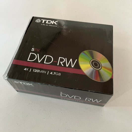 *New Sealed* 5 x TDK DVD-RW  4.7gb 120min 5
