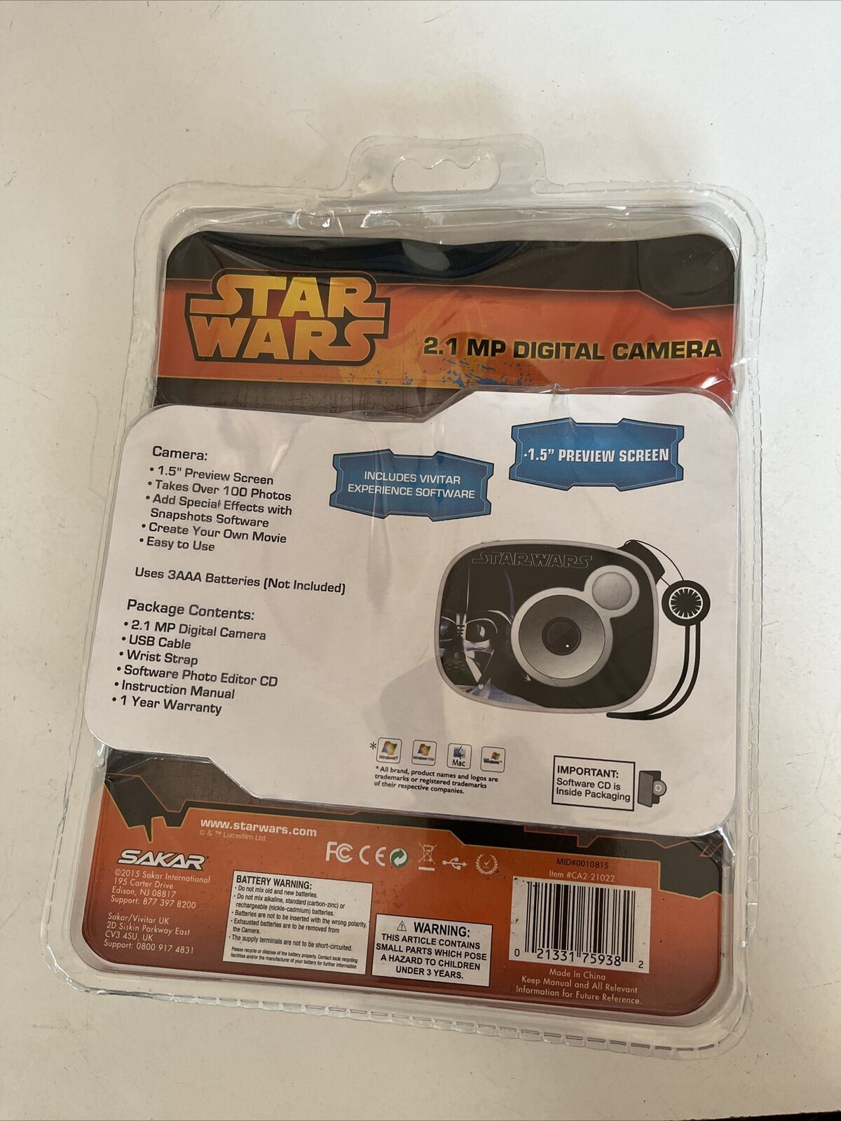 Disney Kids Children Star Wars Digital Camera 2.1MP 100 Photos Editing Software