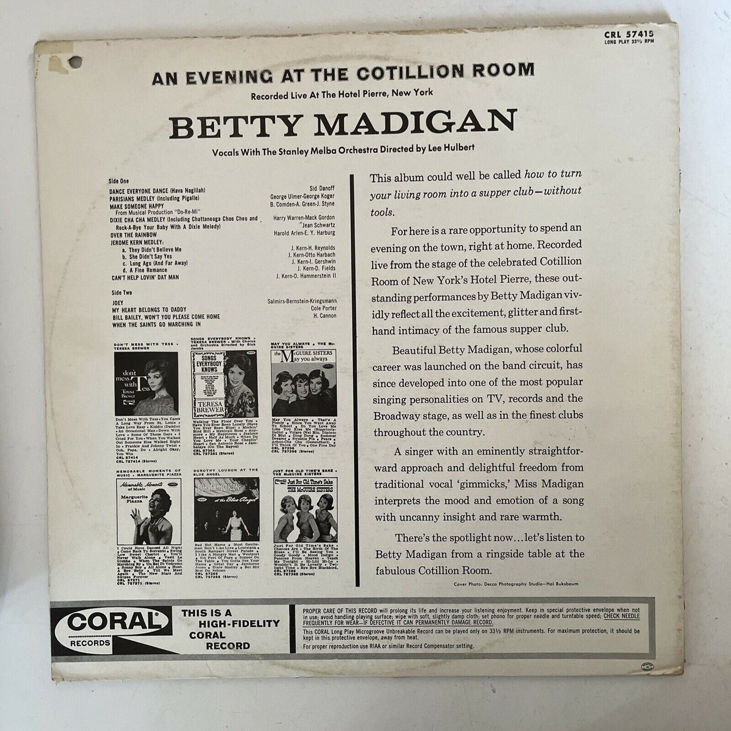 Betty Madigan - An Evening At The Cotillion Room Vinyl Record 1962