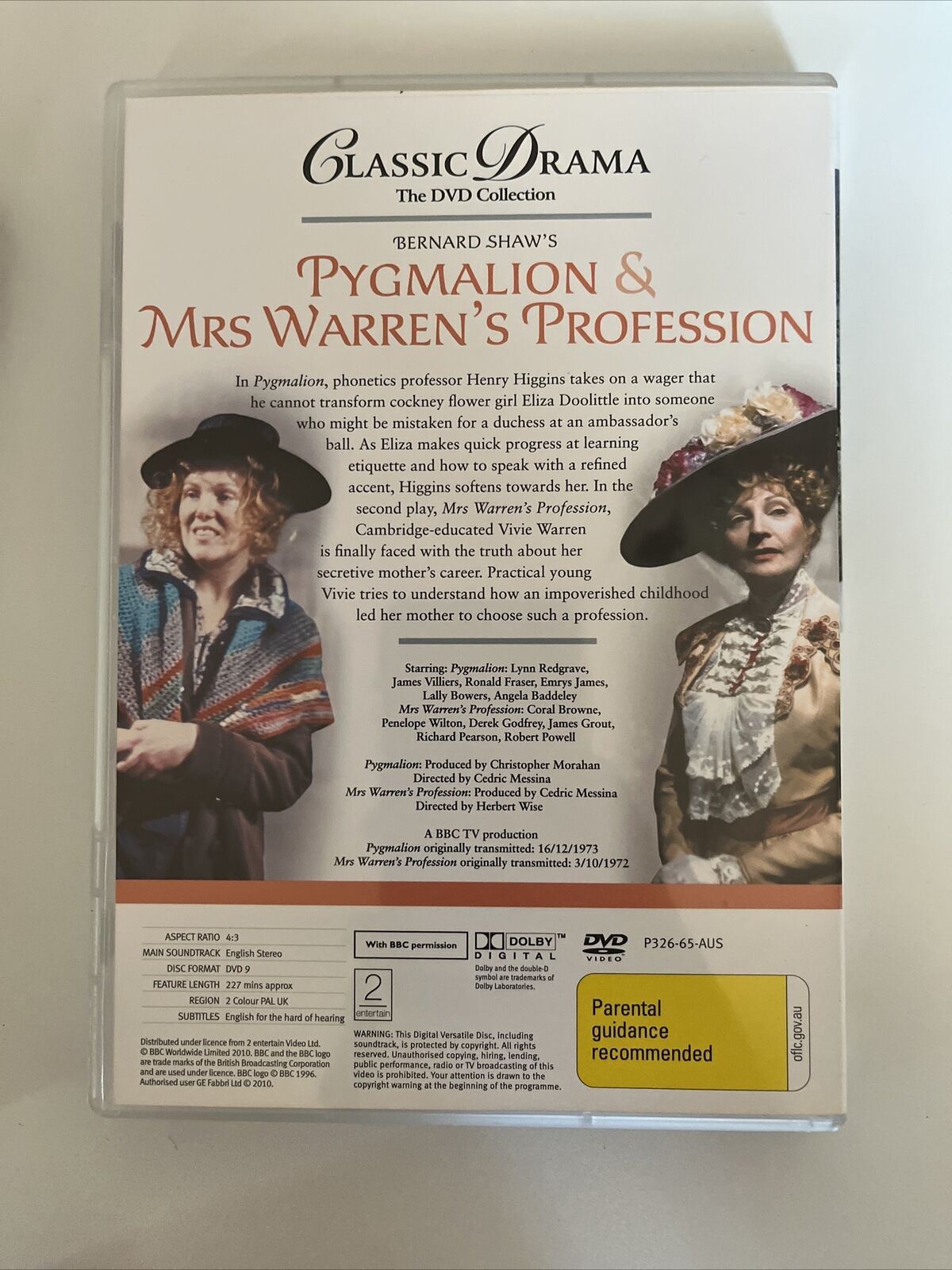 Pygmalion Dvd Pygmalion & Mrs Warren's Profession (DVD, 1972) BBC Film. Region 4 ...