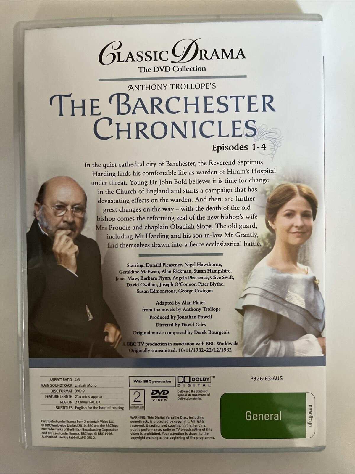 The Barchester Chronicles (DVD, 1982) Donald Pleasence, Janet Maw. Region 4