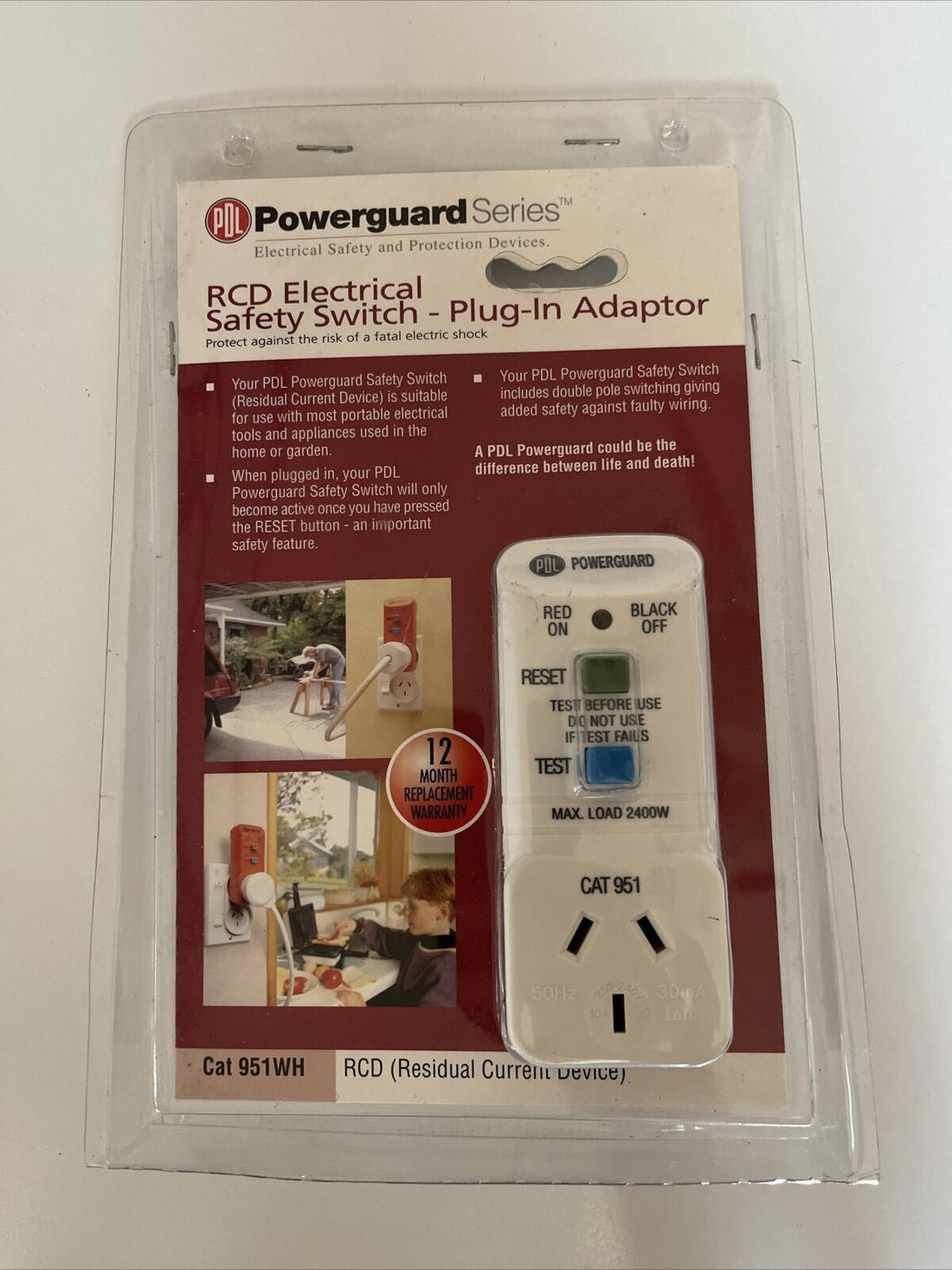 PDL PowerGuard RCD Electrical Safety Switch Plugin Adaptor Retro Unit