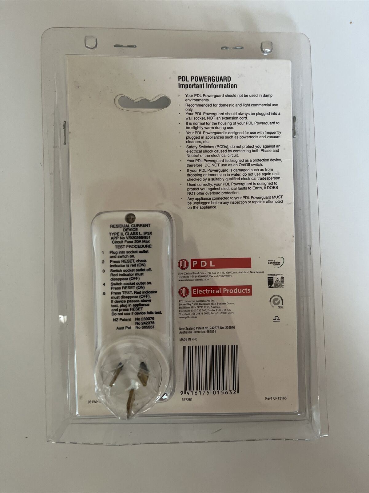 PDL PowerGuard RCD Electrical Safety Switch Plug-in Adaptor