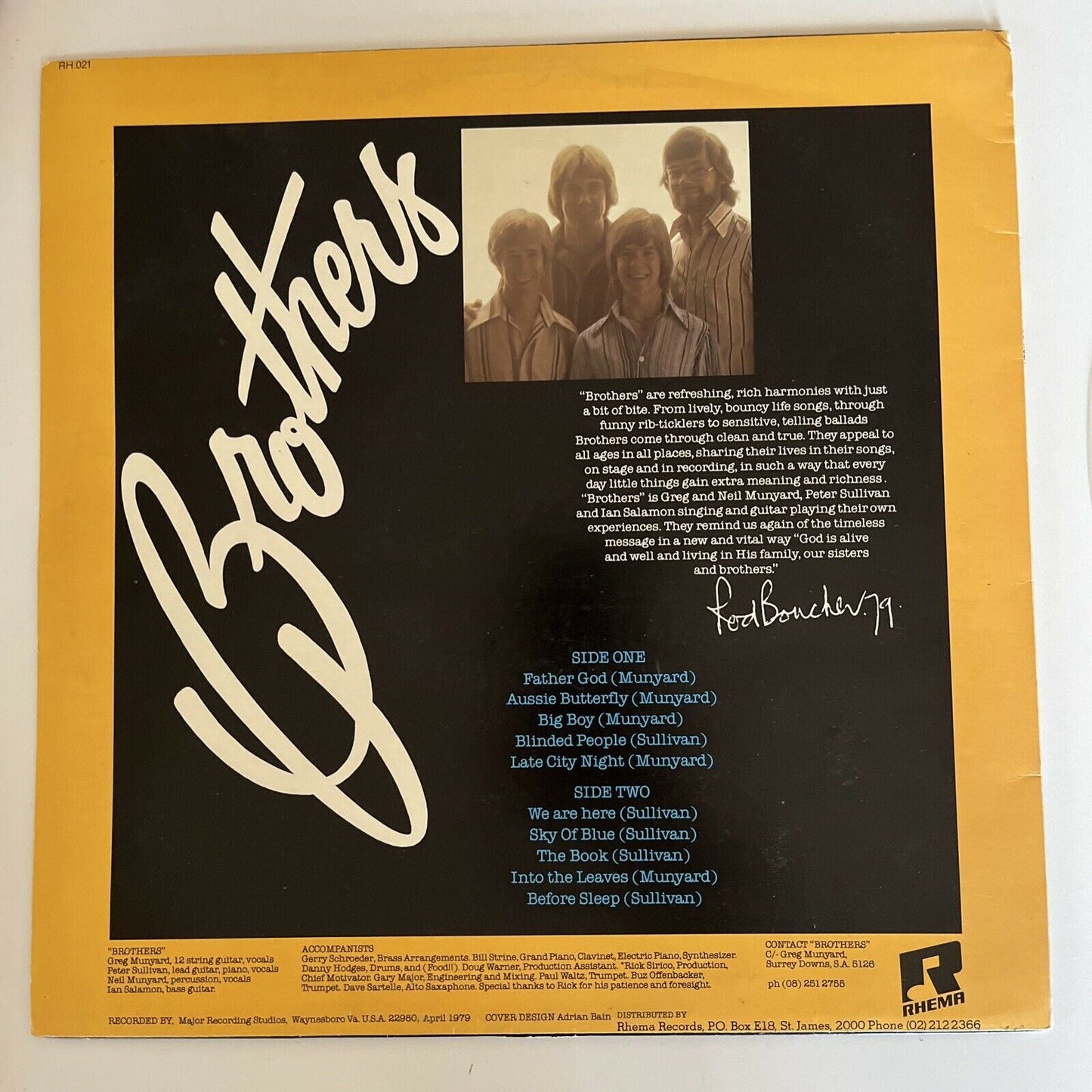 Brothers – Brothers 1979 Vinyl Record **Signed Cover!